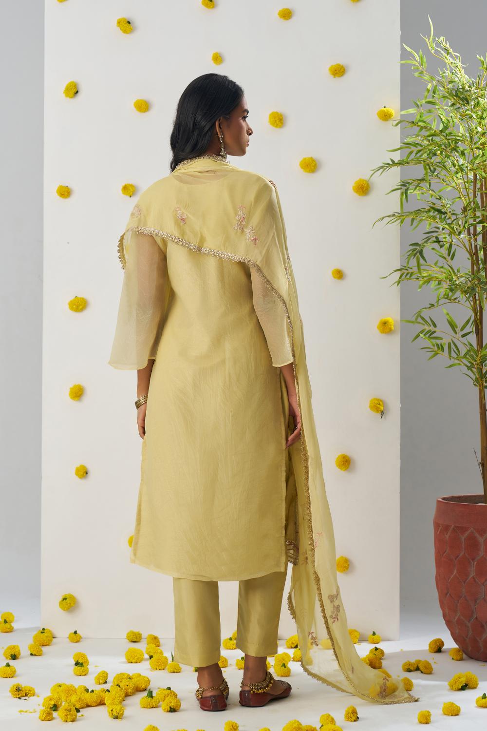 Yellow Fancy Crush Readymade Suits — alternate view
