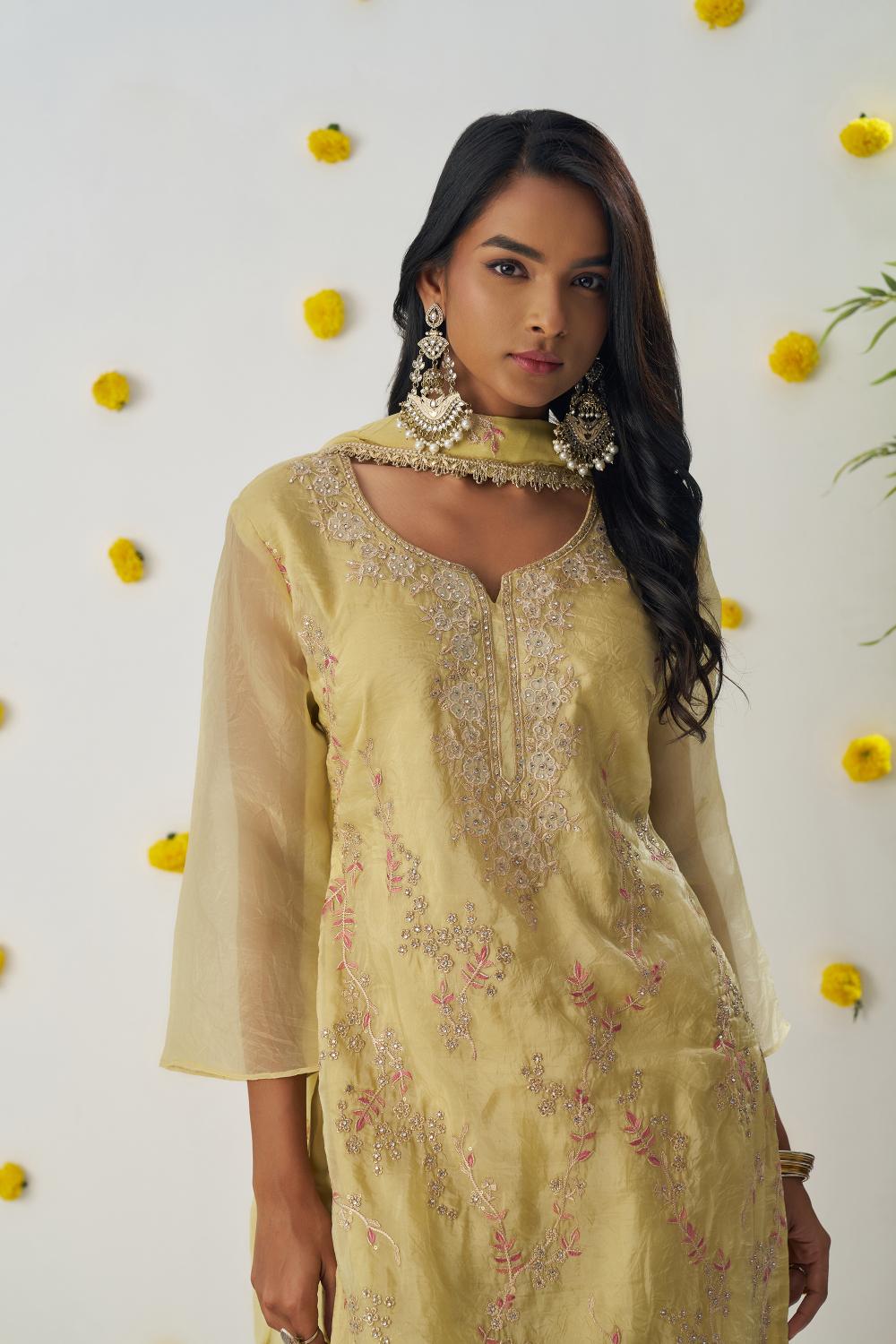 Yellow Fancy Crush Readymade Suits