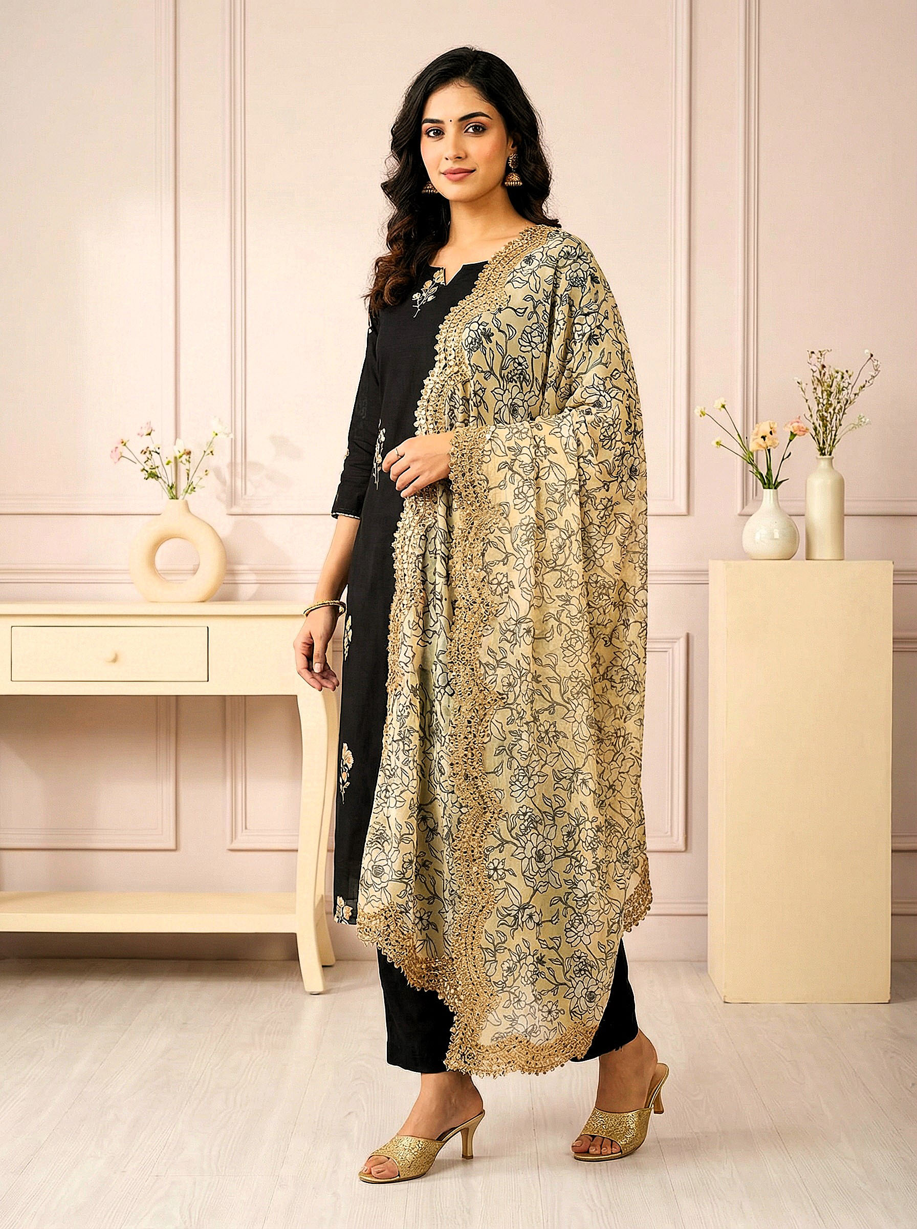 Yellow Floral Digital Print Jimmy Choo Dupatta