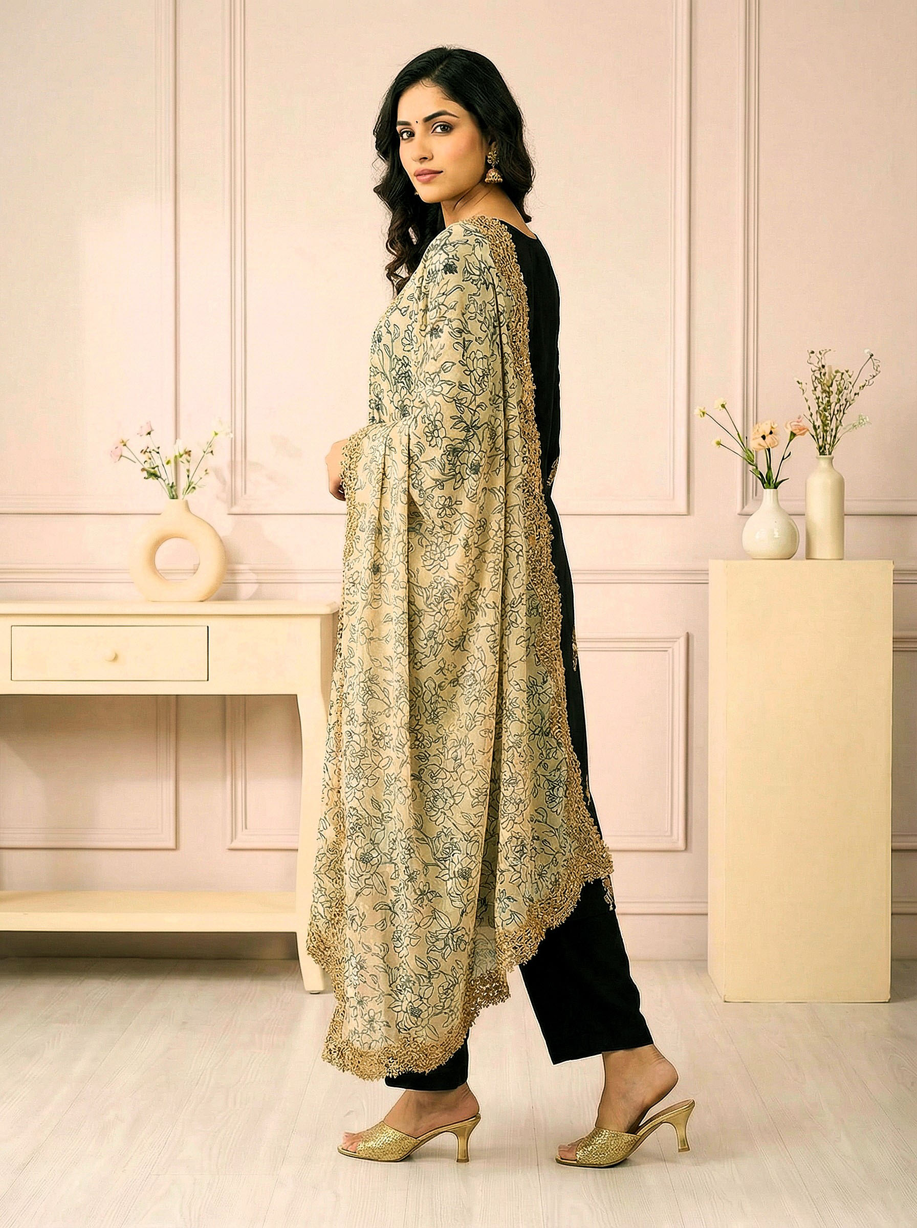 Yellow Floral Digital Print Jimmy Choo Dupatta — alternate view