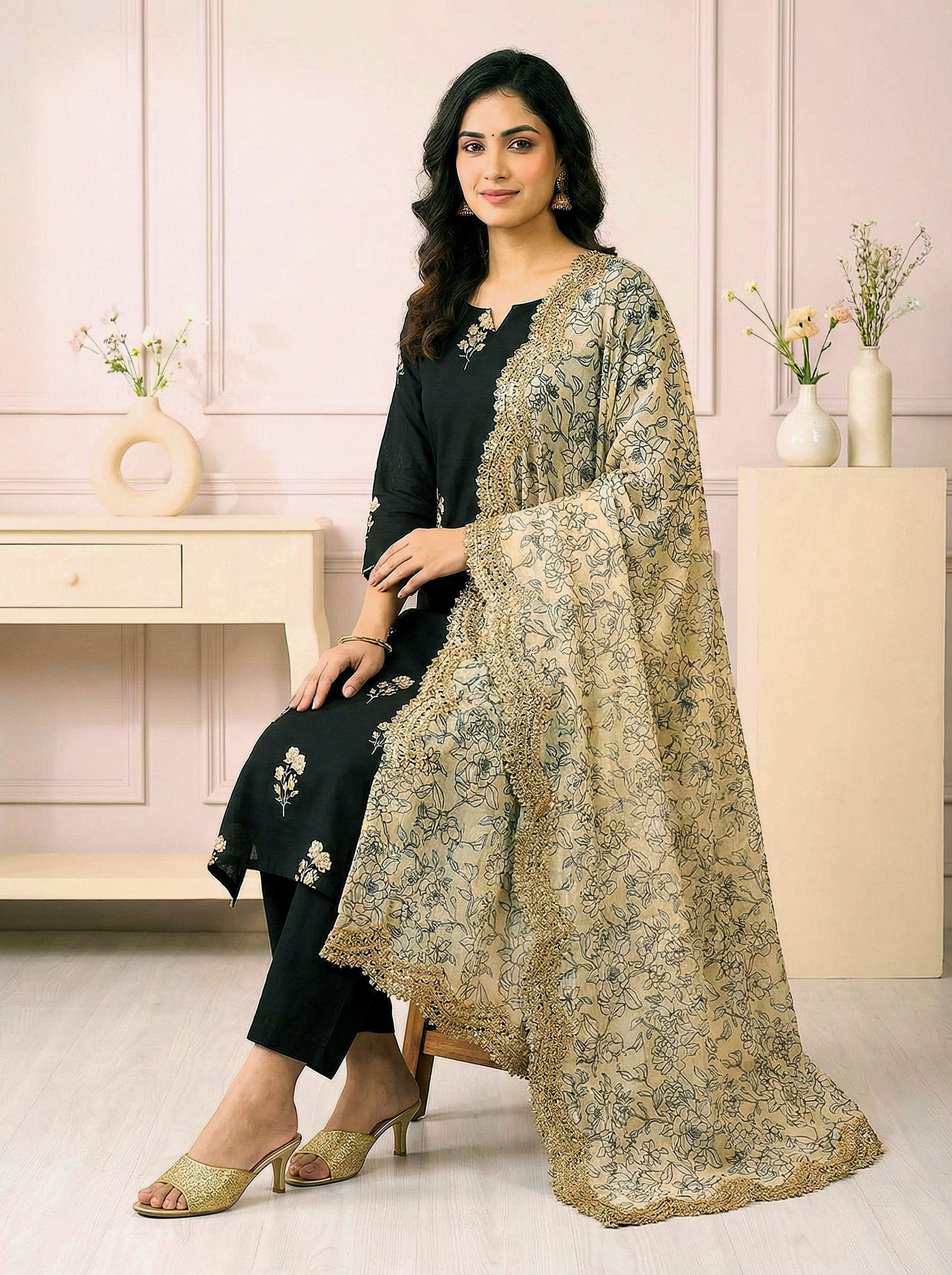 Yellow Floral Digital Print Jimmy Choo Dupatta