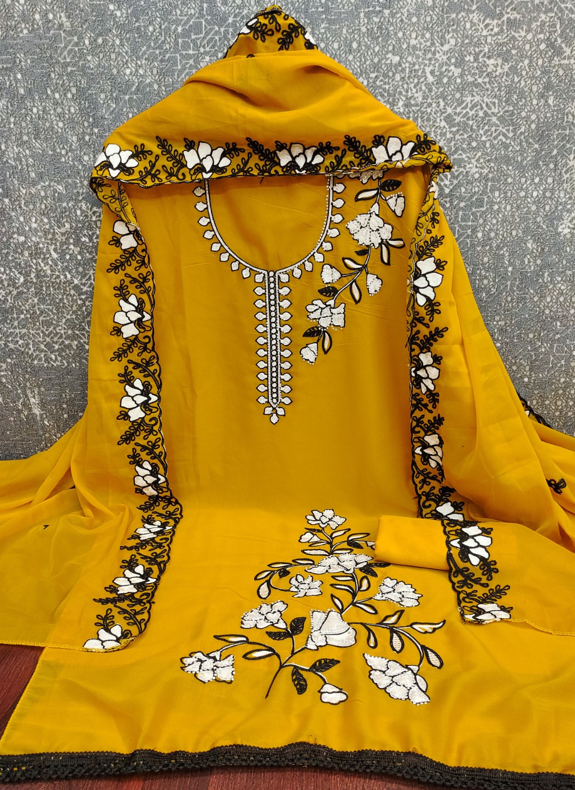 Yellow Floral Embroidered Georgette Salwar Suit