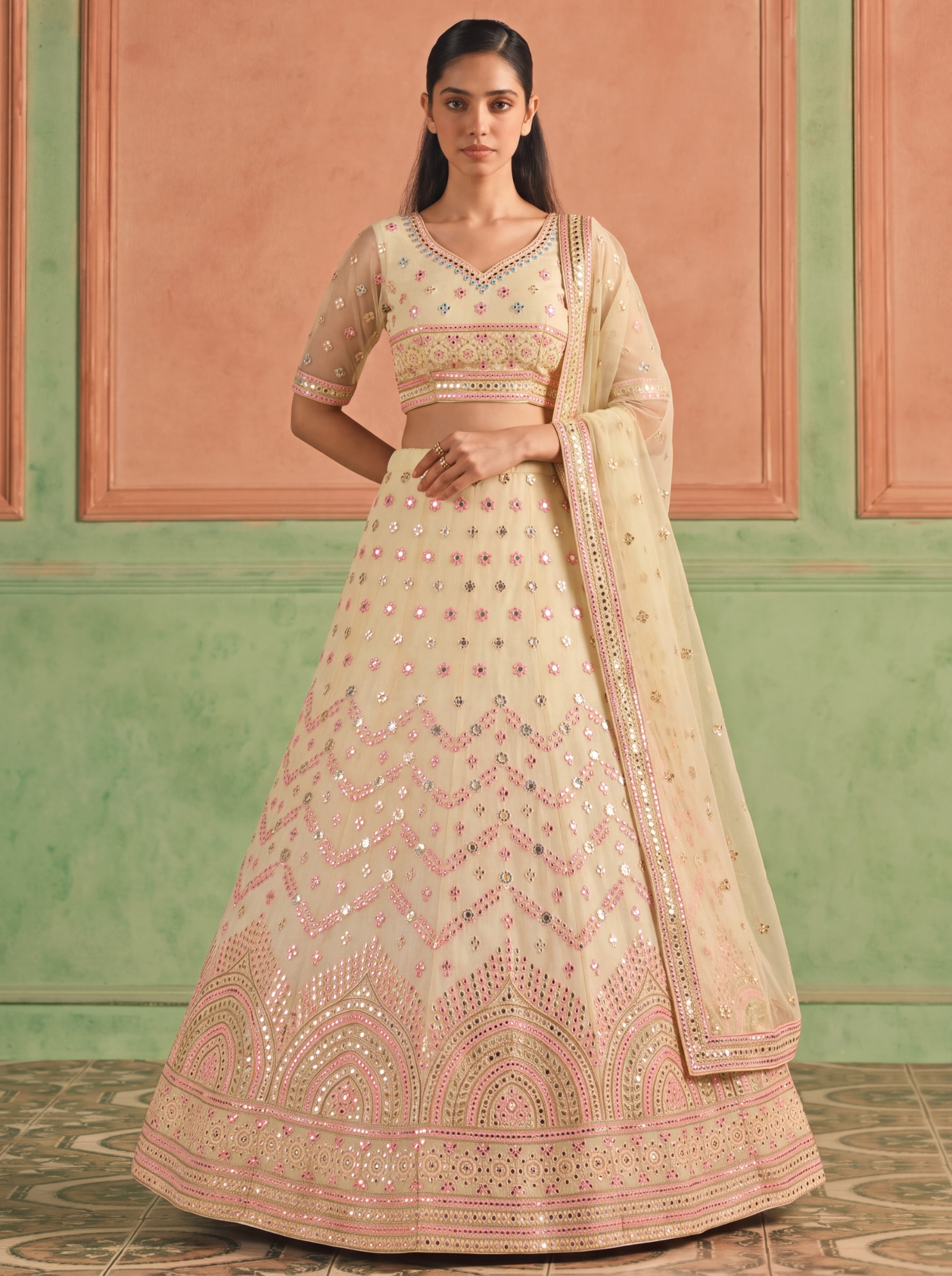 Yellow Floral Embroidered Organza Lehenga Choli