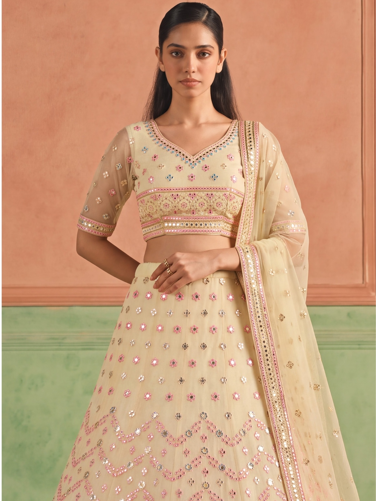 Yellow Floral Embroidered Organza Lehenga Choli — alternate view