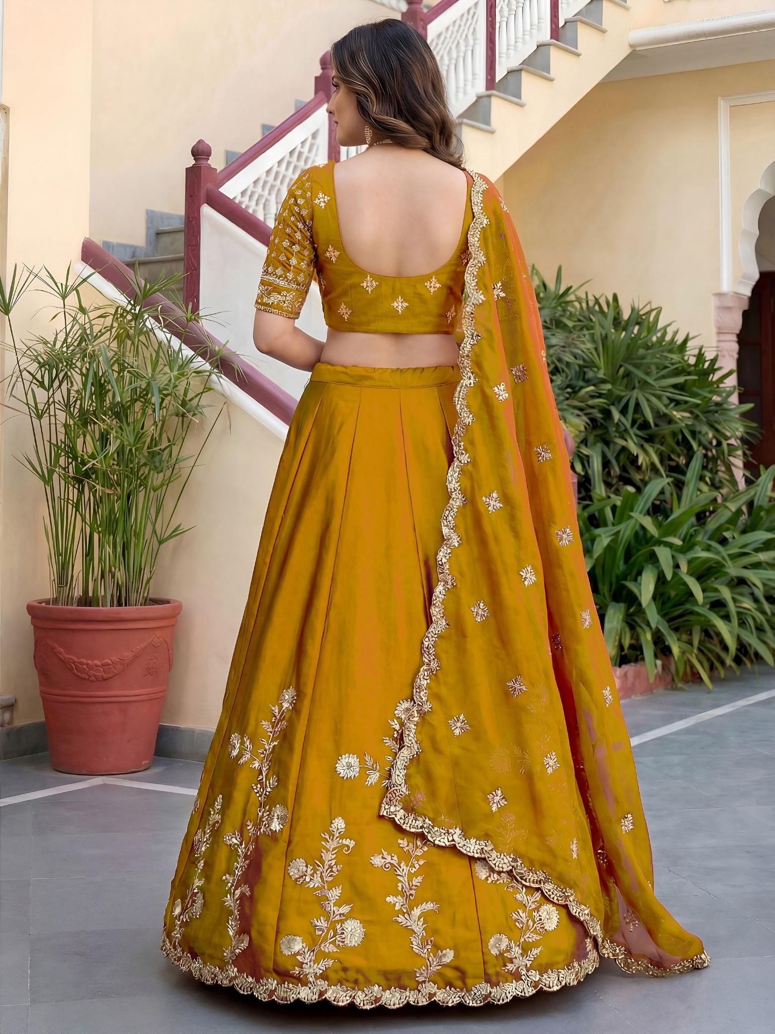 Yellow Floral Embroidered Rangoli Silk Lehenga Choli — alternate view