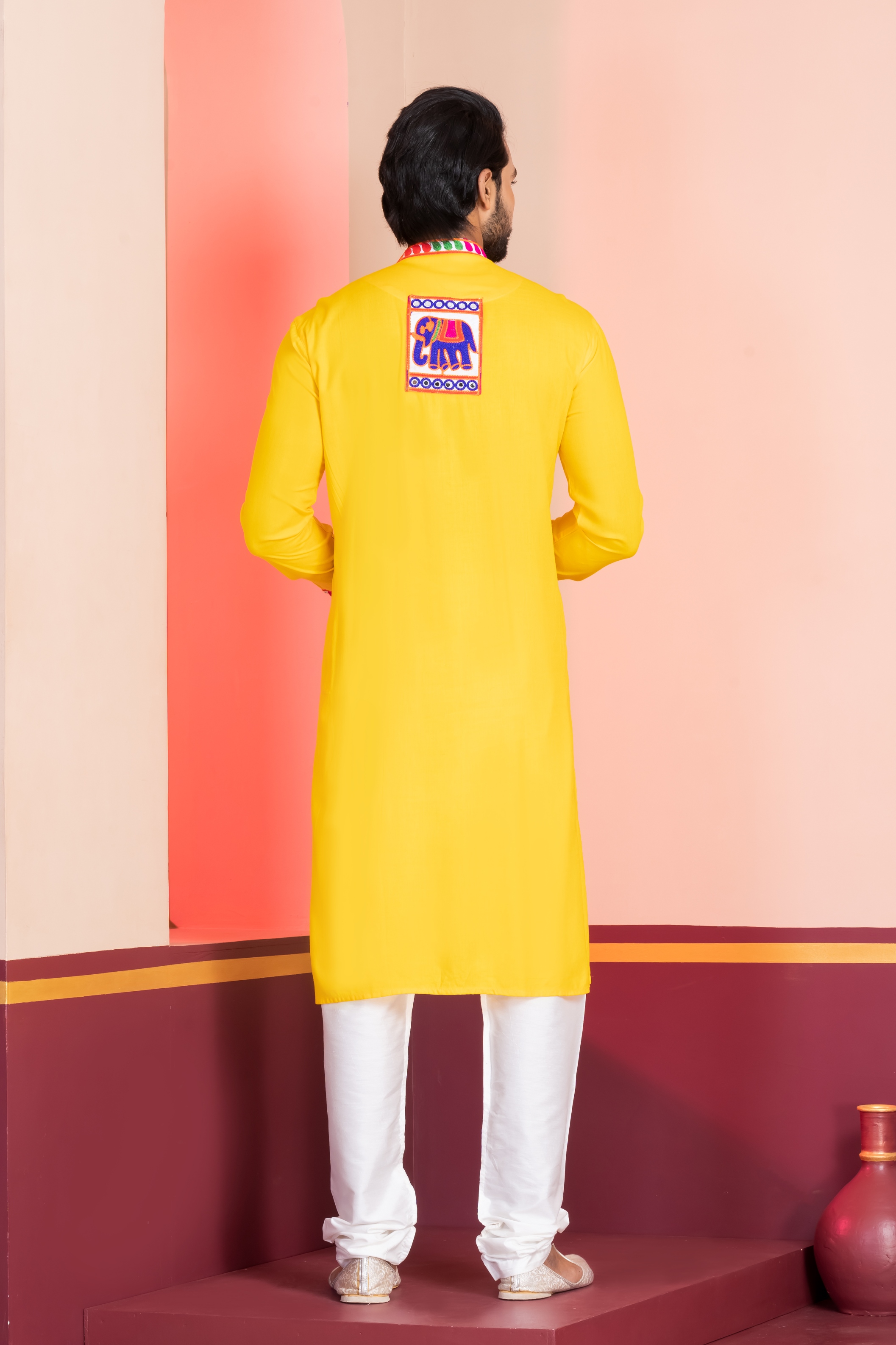 Yellow Floral Embroidery Rayon Kurta Pyjama — alternate view
