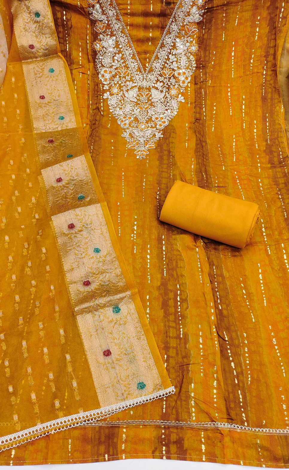 Yellow Floral Hand Work Modal Cotton Straight Suit — alternate view