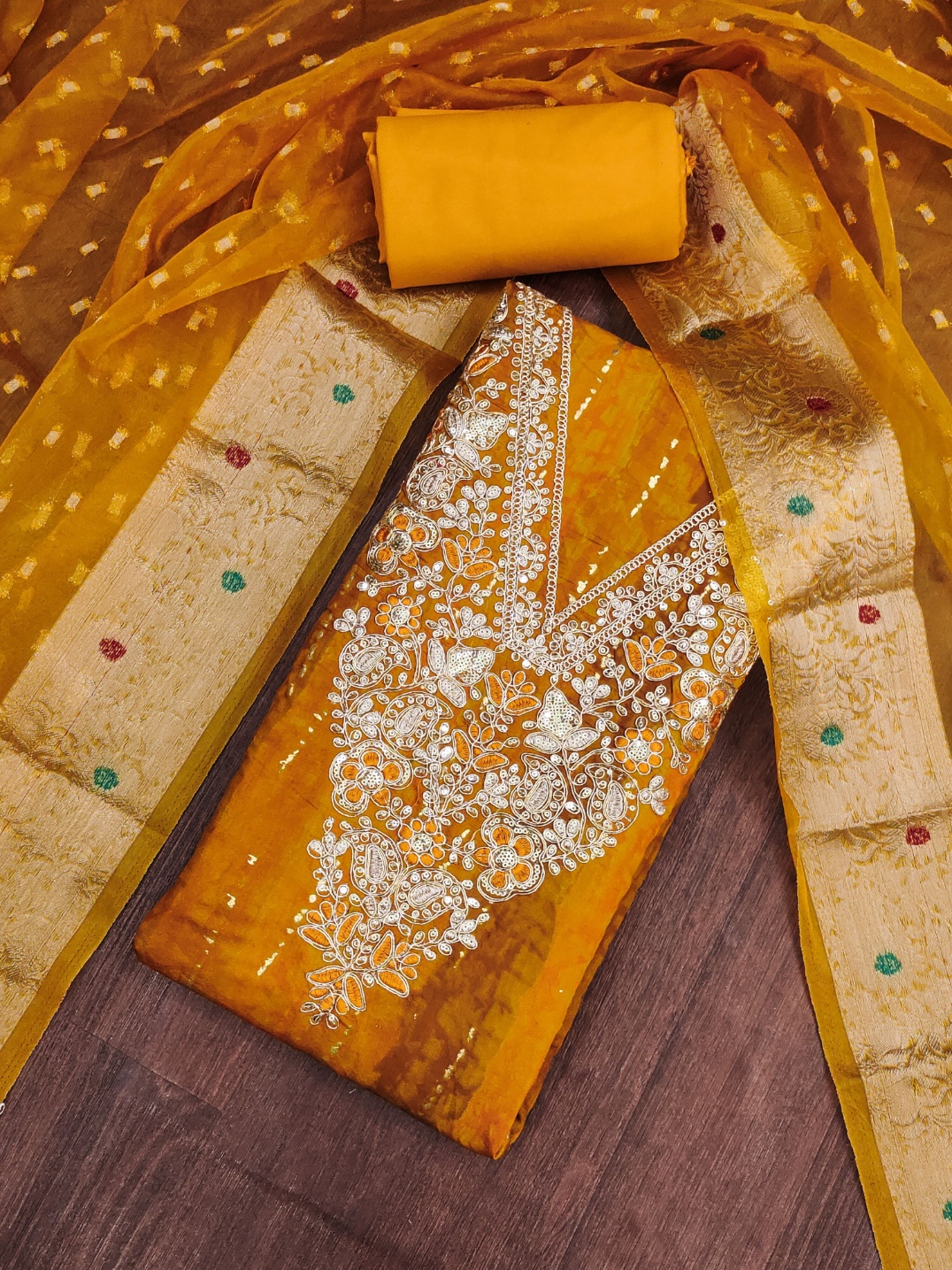 Yellow Floral Hand Work Modal Cotton Straight Suit