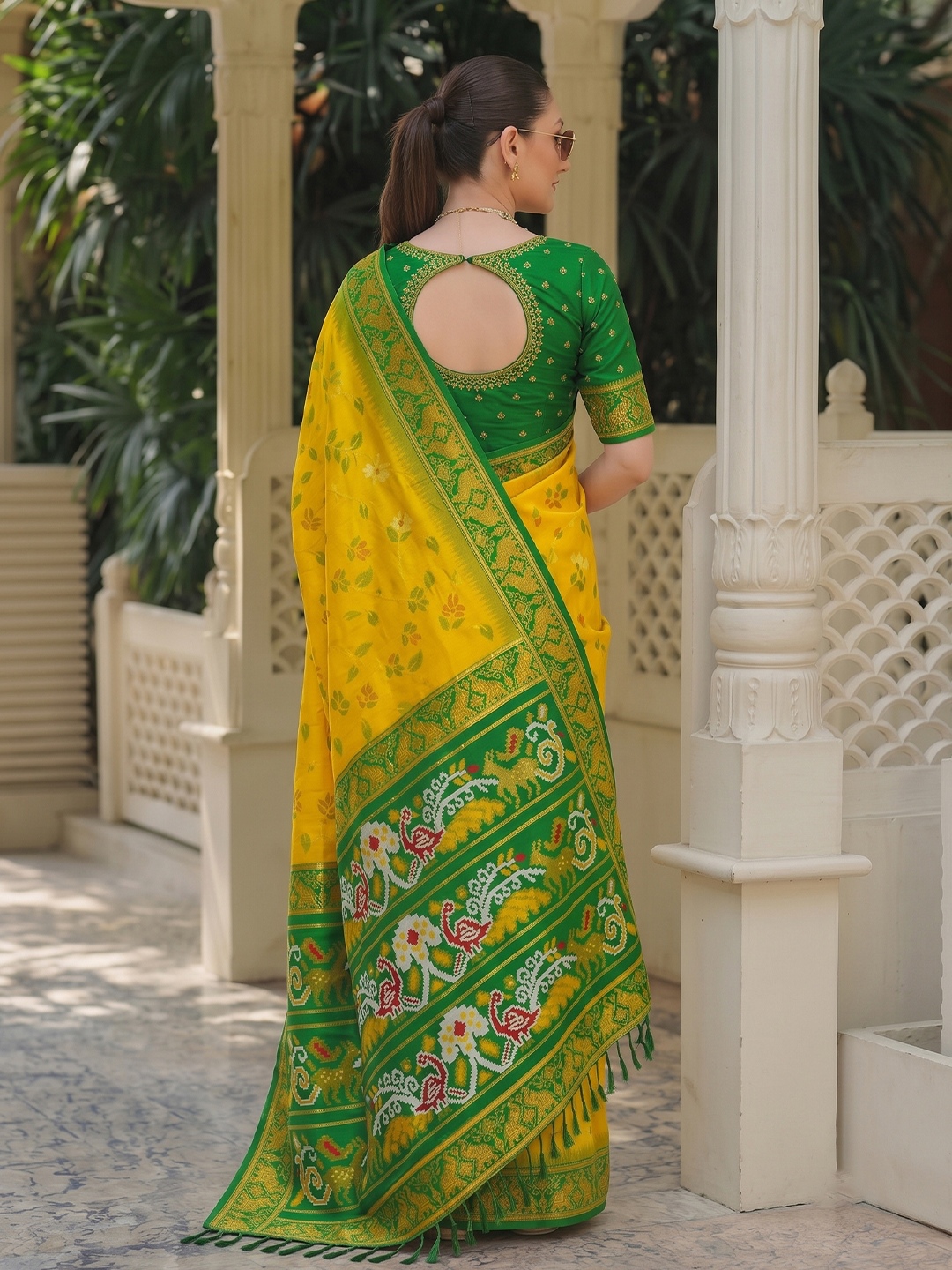 Yellow Floral Woven Silk Saree — alternate view