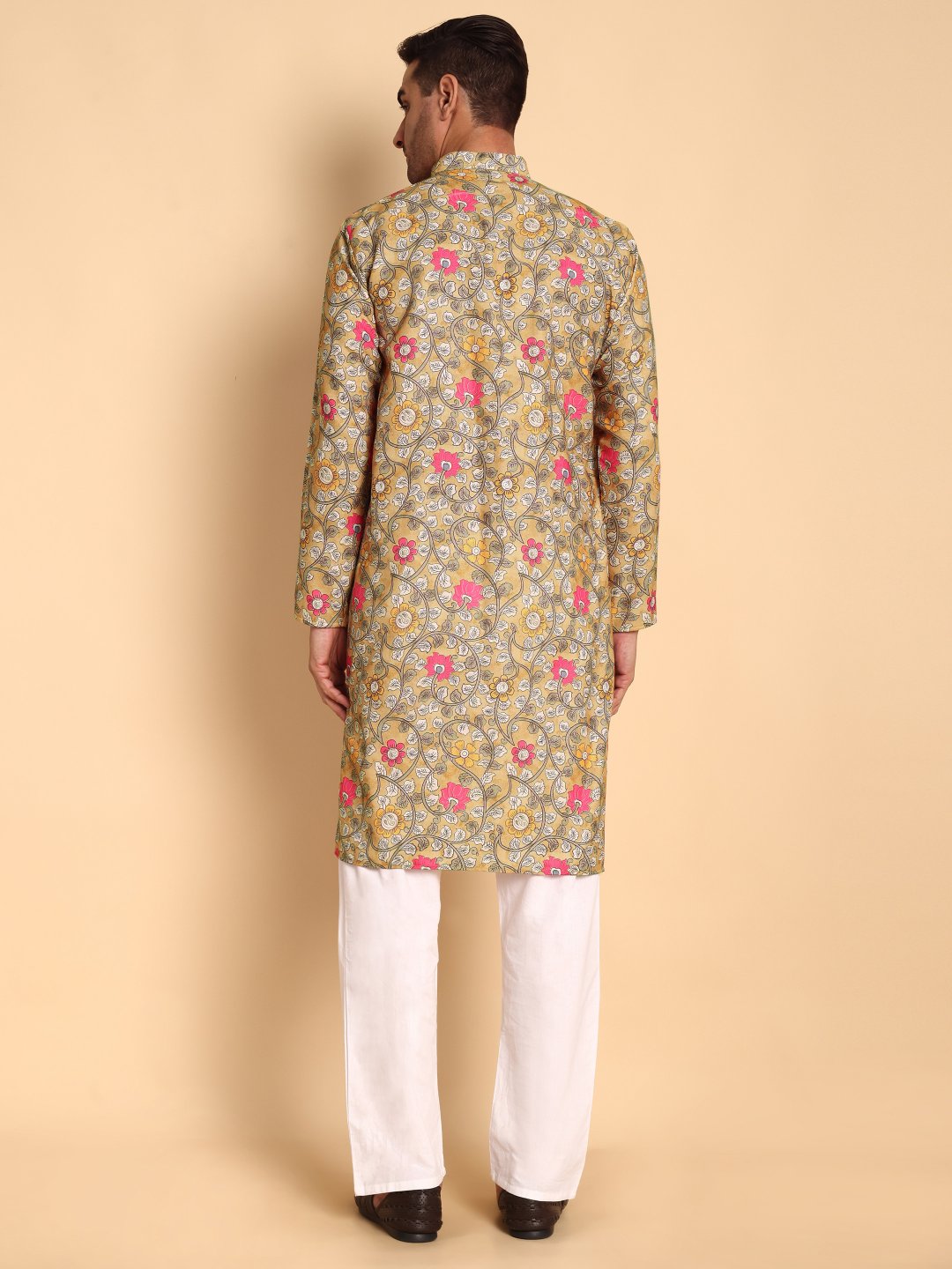 Yellow Geometric Designer Printed Cotton Kurta Pyjama — alternate view