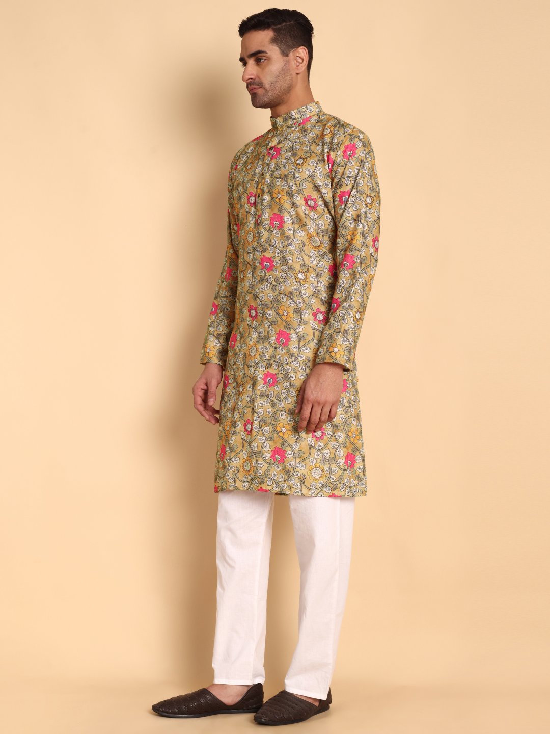 Yellow Geometric Designer Printed Cotton Kurta Pyjama