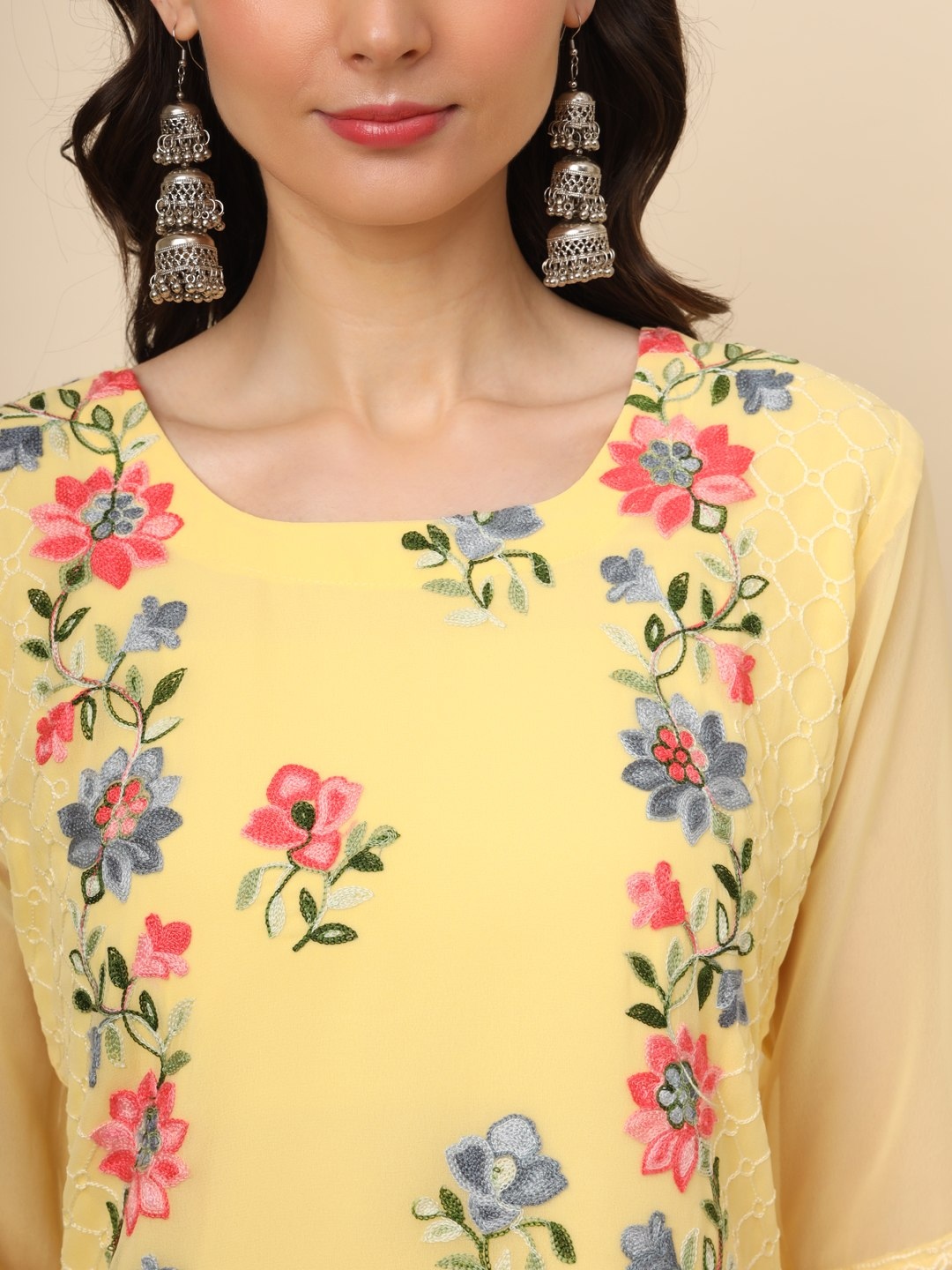 Yellow Georgette Chikankari Kurti