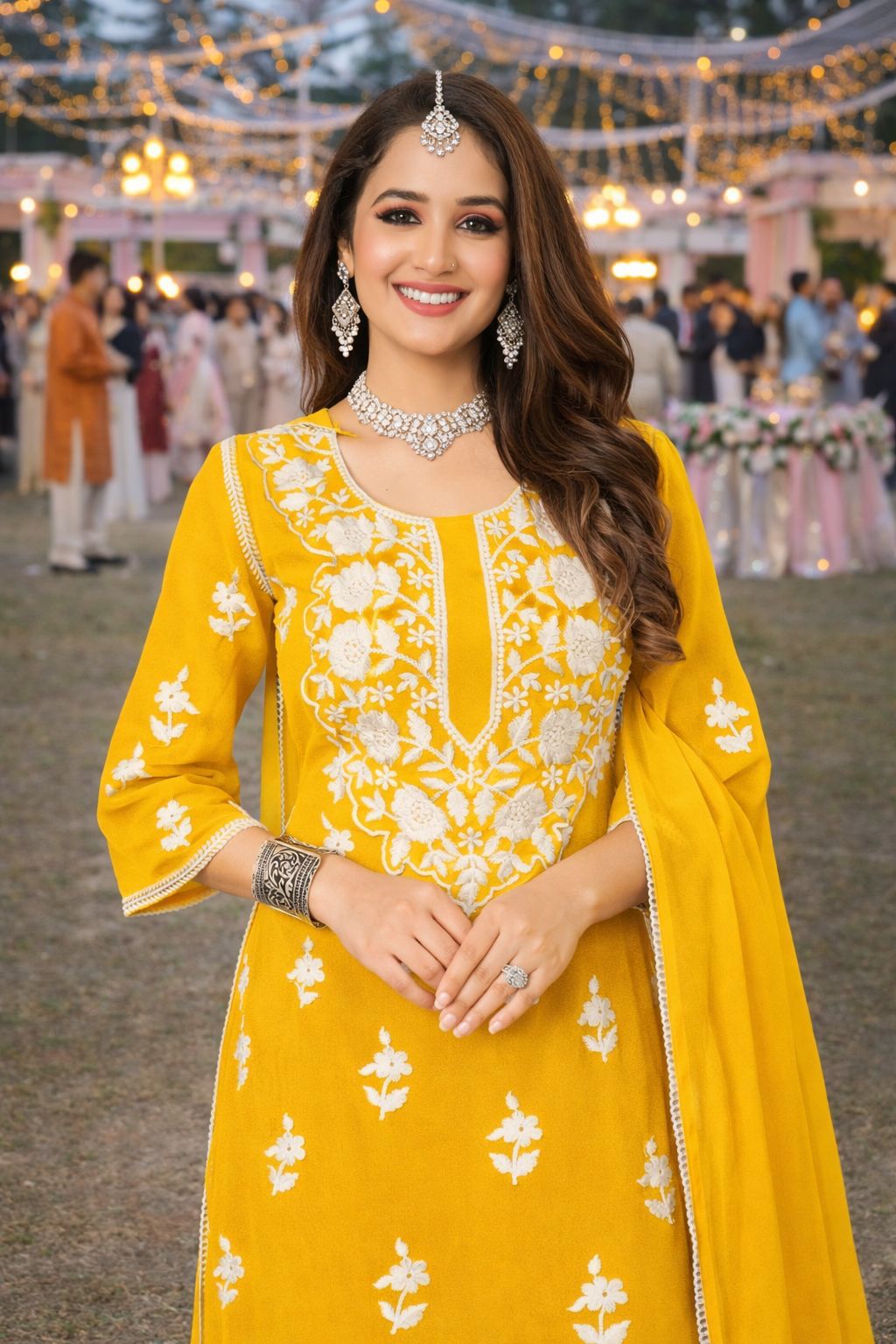 Yellow Georgette Embroidered Palazzo Suit — alternate view