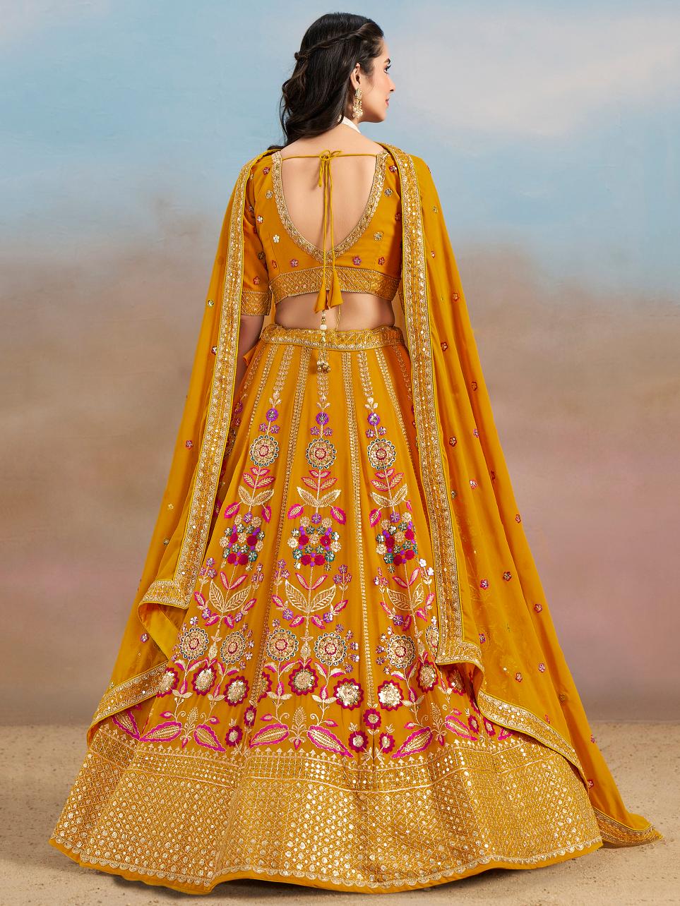 Yellow Georgette Festive Lehenga