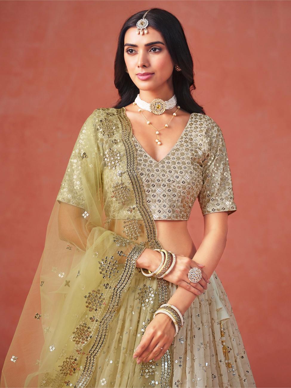 Yellow Georgette Festive Lehenga