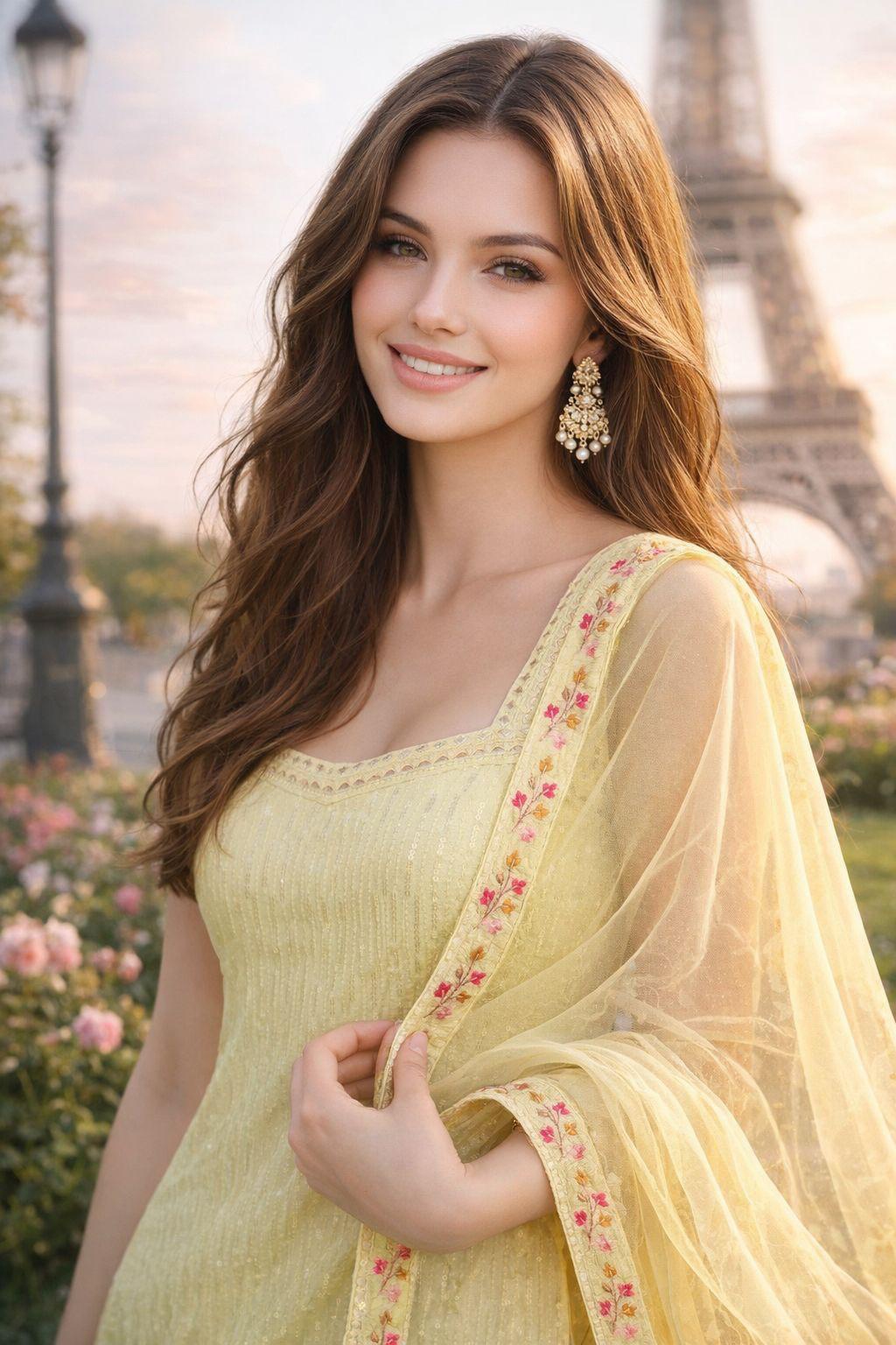 Yellow Georgette Floral Embroidered Sharara Suit