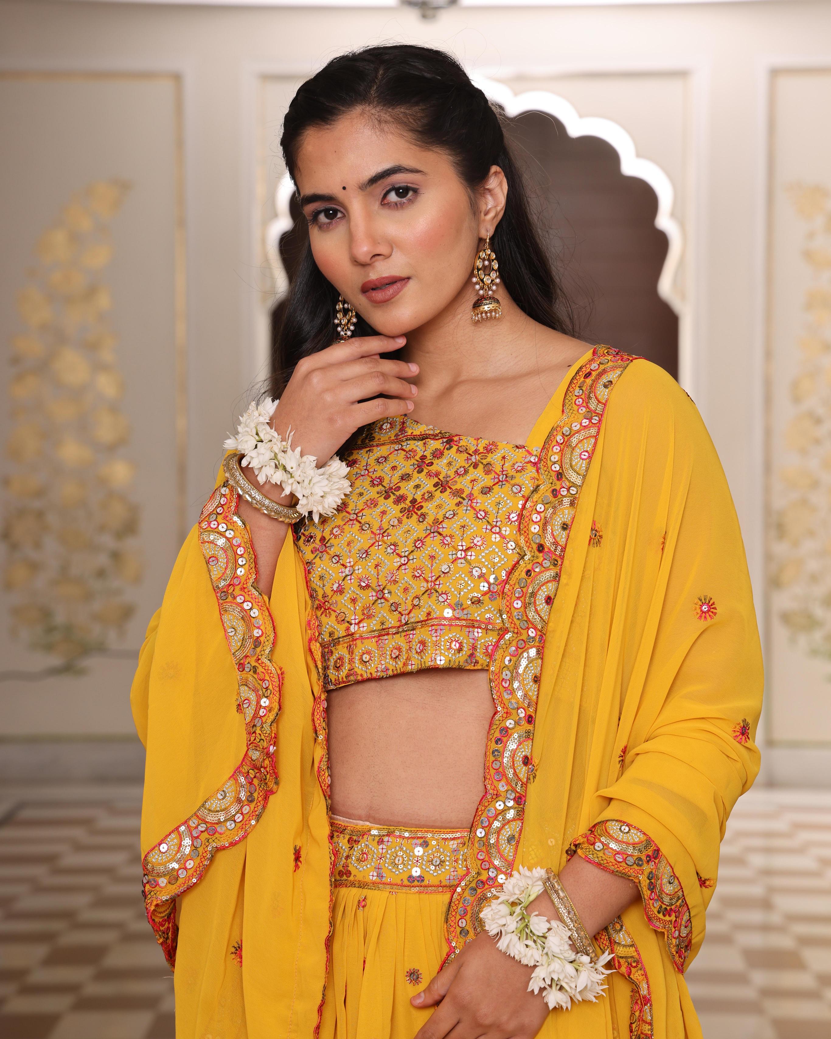 Yellow Georgette Lehenga Choli