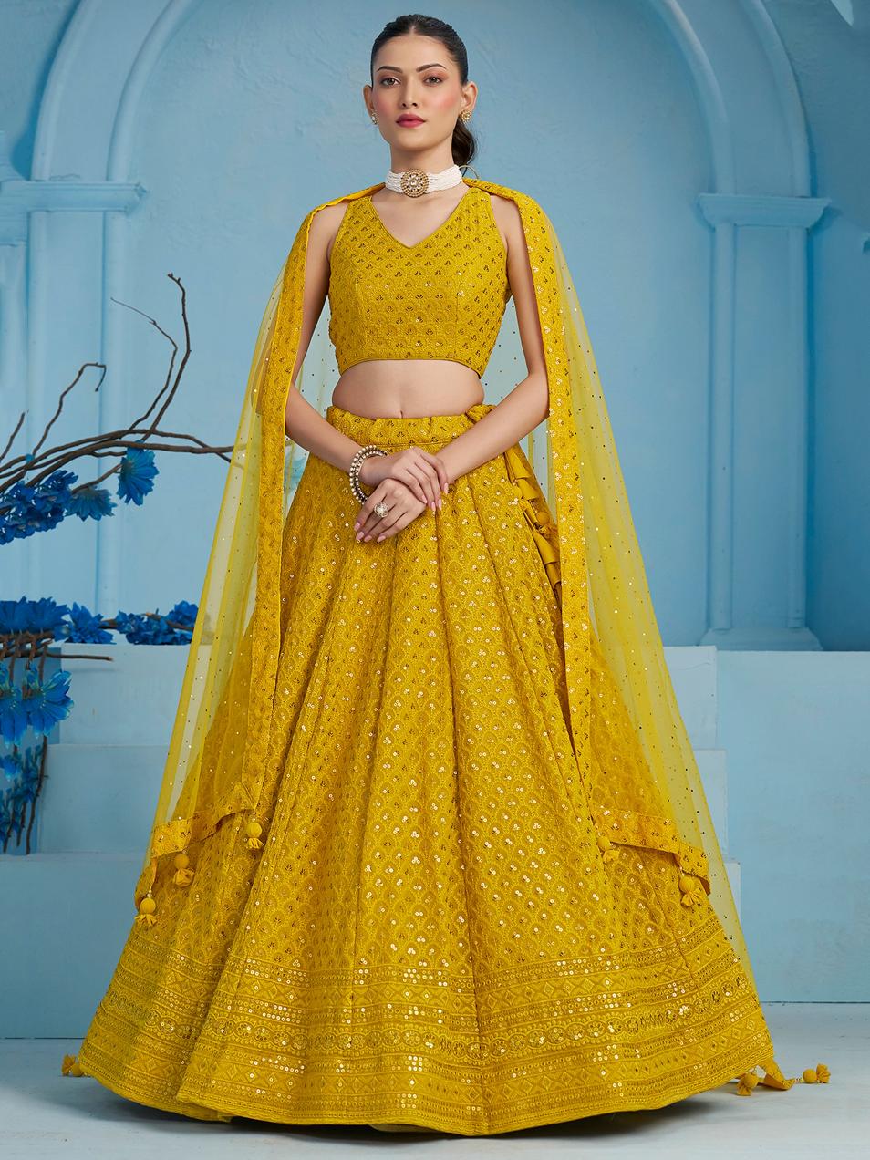 Yellow Georgette Lehenga Choli