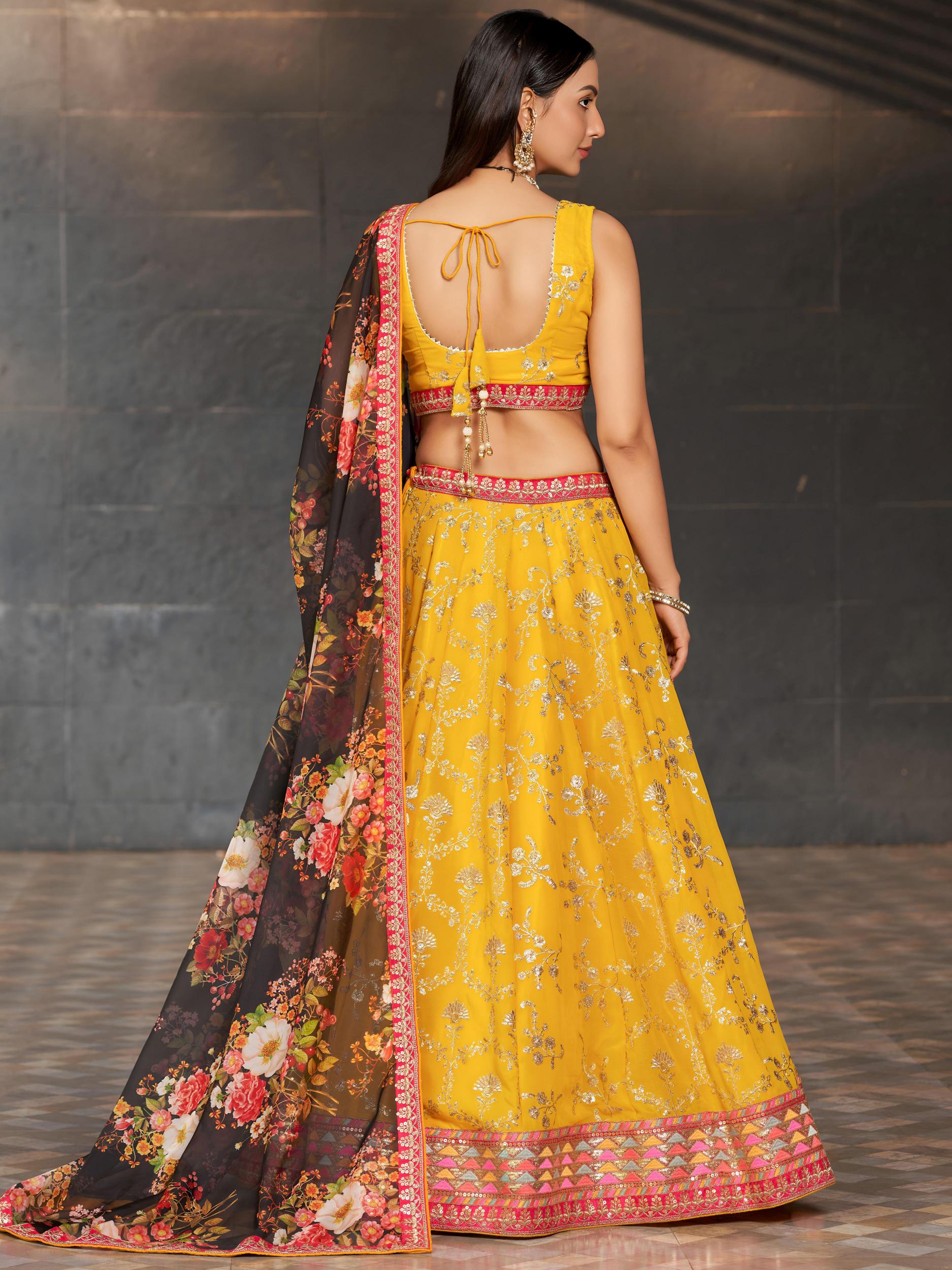 Yellow Georgette Sequins Embroidered Lehenga Choli — alternate view