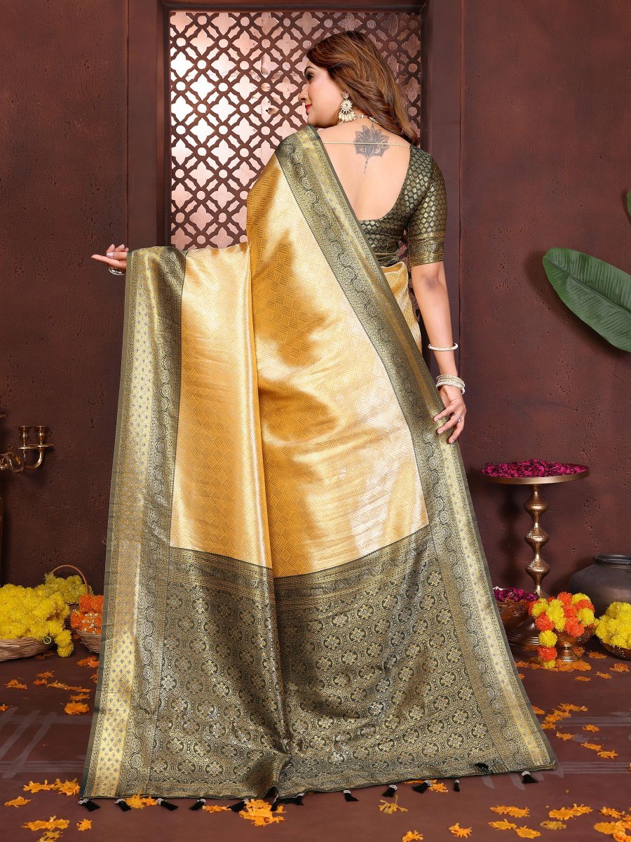 Yellow Green Jacquard Woven Banarasi Tissue Silk Saree — alternate view