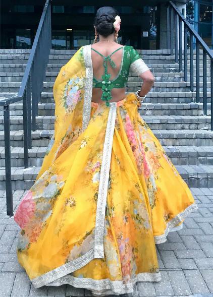 Yellow Green Khadi Organza Lehenga Choli — alternate view