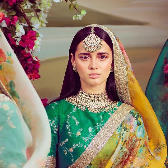 Yellow Green Khadi Organza Lehenga Choli
