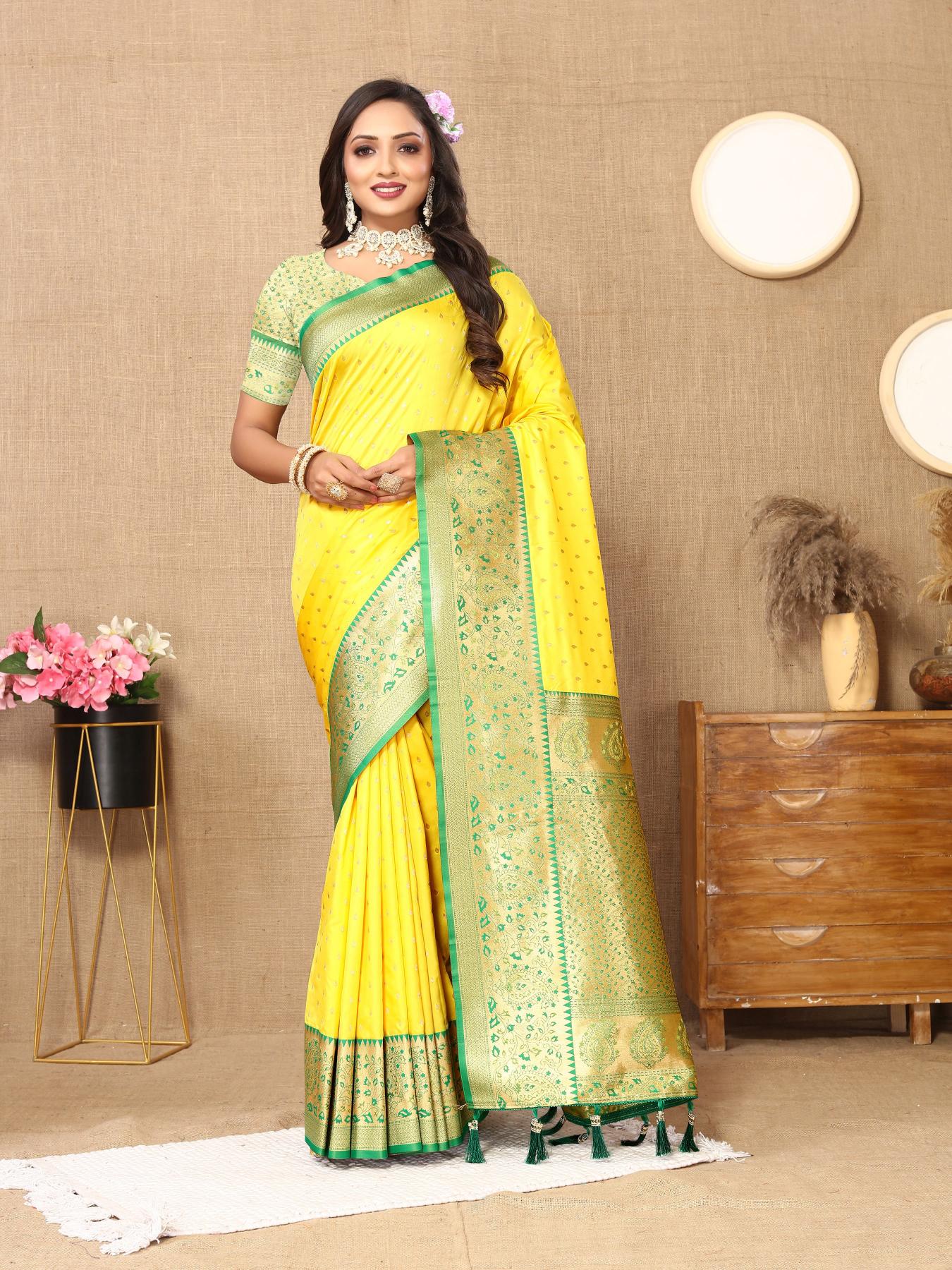 Yellow Green Soft Silk Saree
