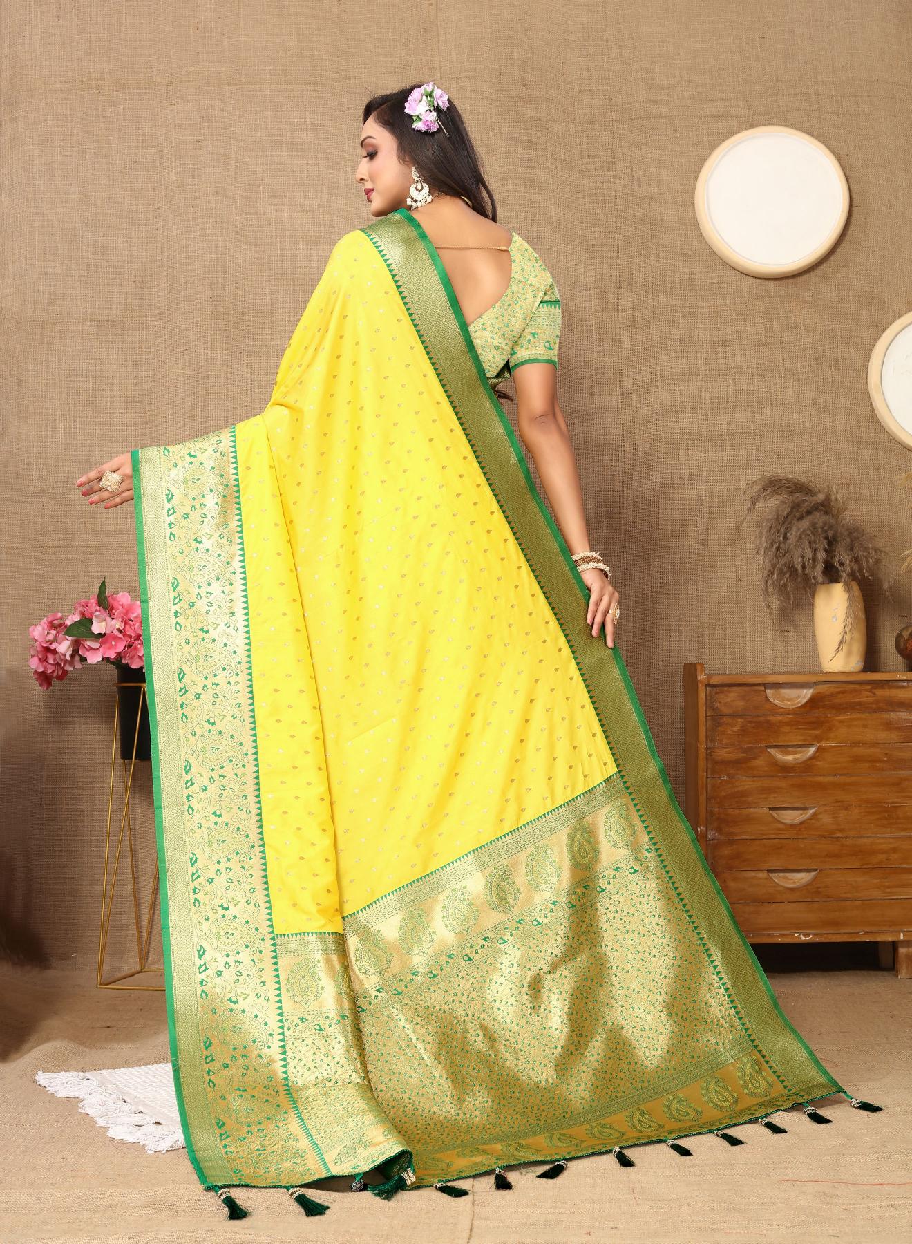 Yellow Green Soft Silk Saree — alternate view