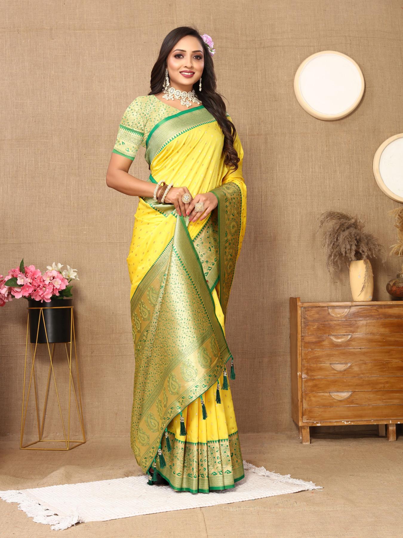 Yellow Green Soft Silk Saree