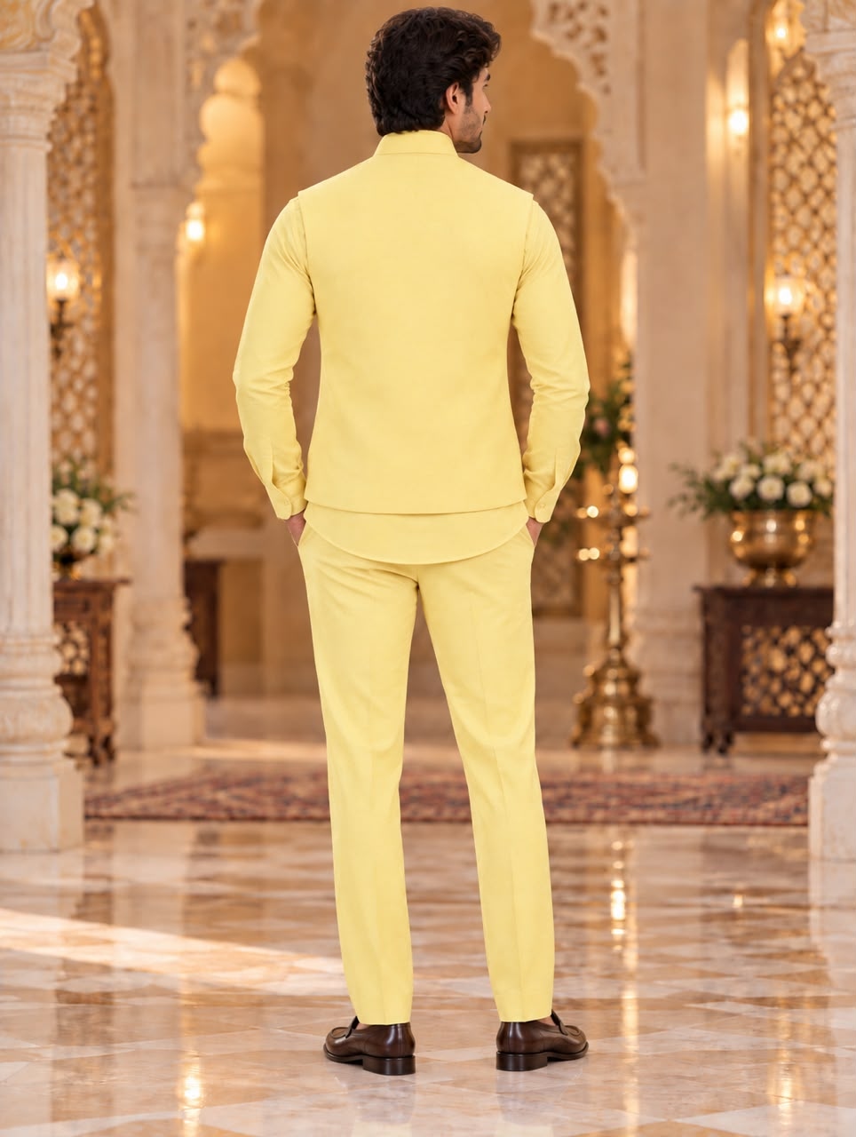Yellow Hand Designer Viscose Linen Shirt Pyjama — alternate view