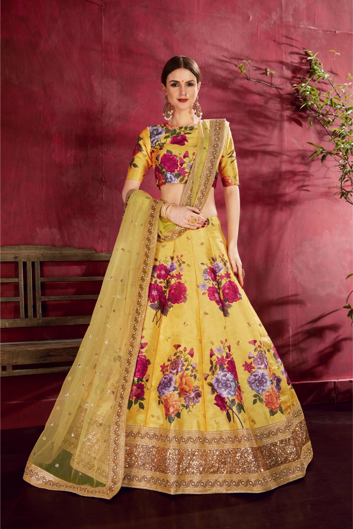 Yellow Heavy Banglori Silk Lehenga Choli