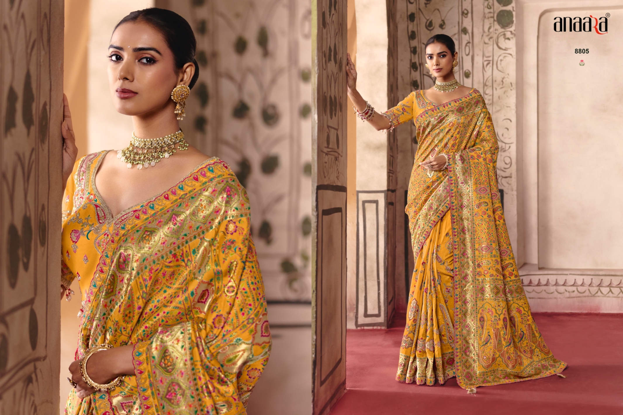Yellow Heavy Embroidery Sequin Dola Silk Saree — alternate view