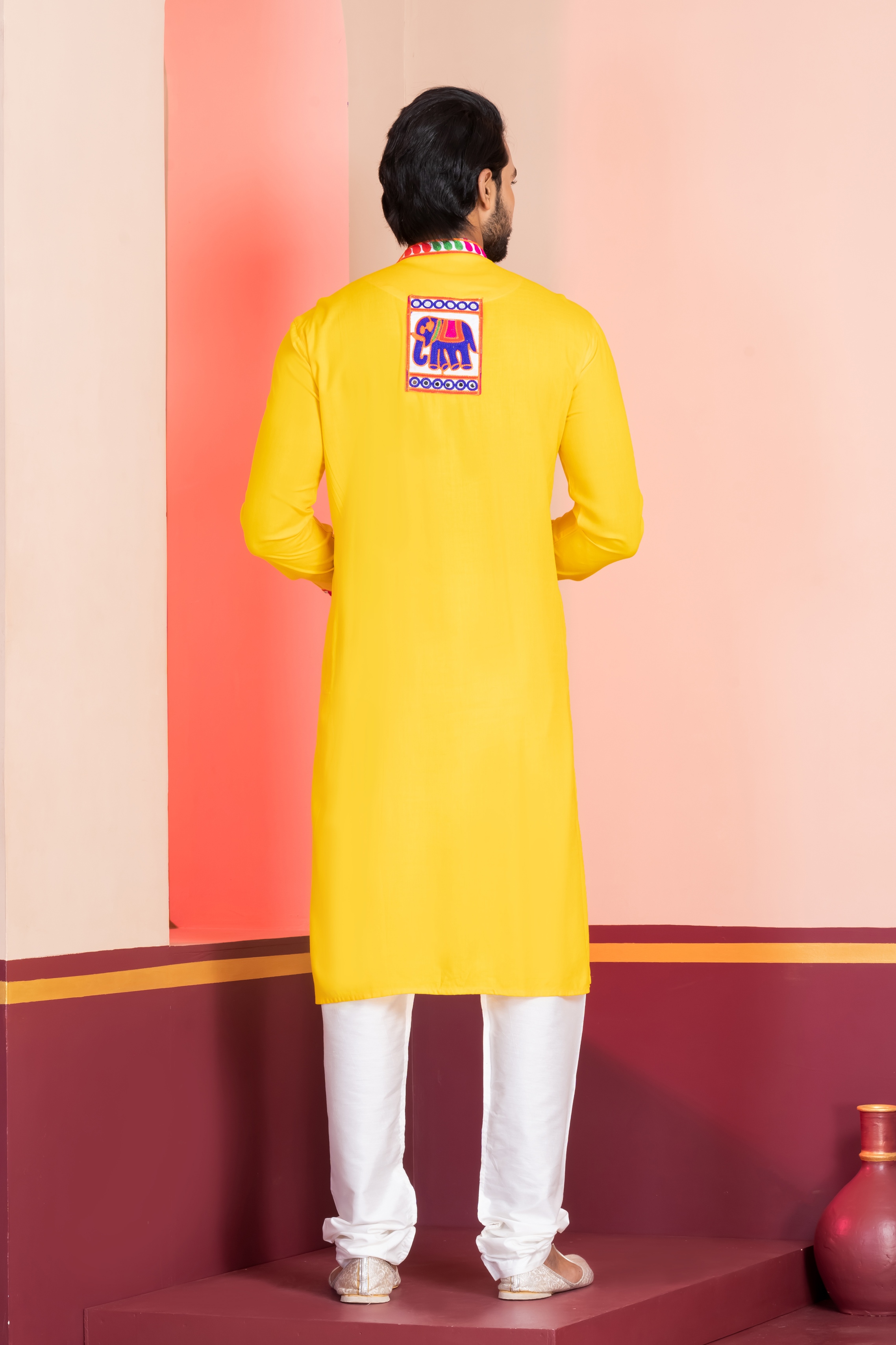 Yellow Heritage Embroidered Rayon Kurta Pyjama — alternate view