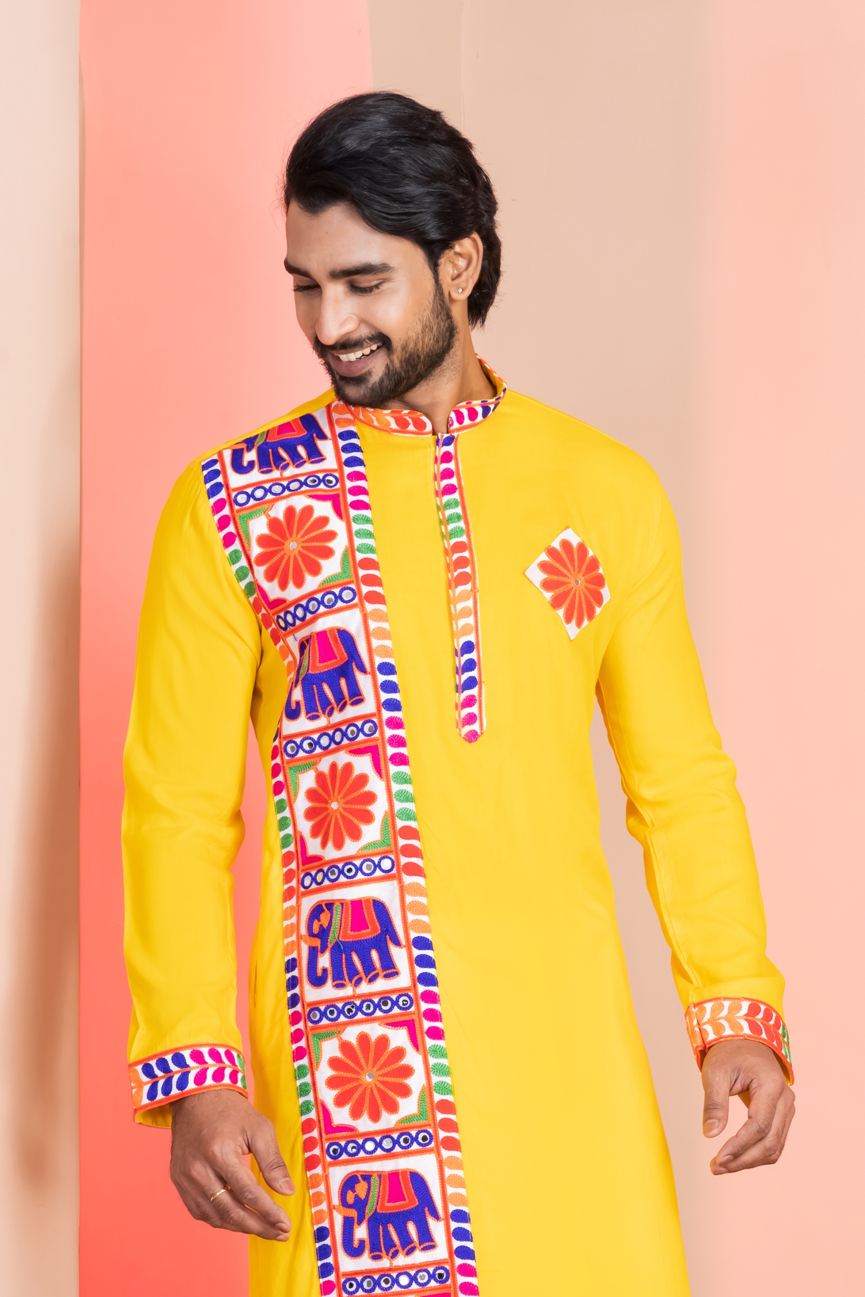 Yellow Heritage Embroidered Rayon Kurta Pyjama
