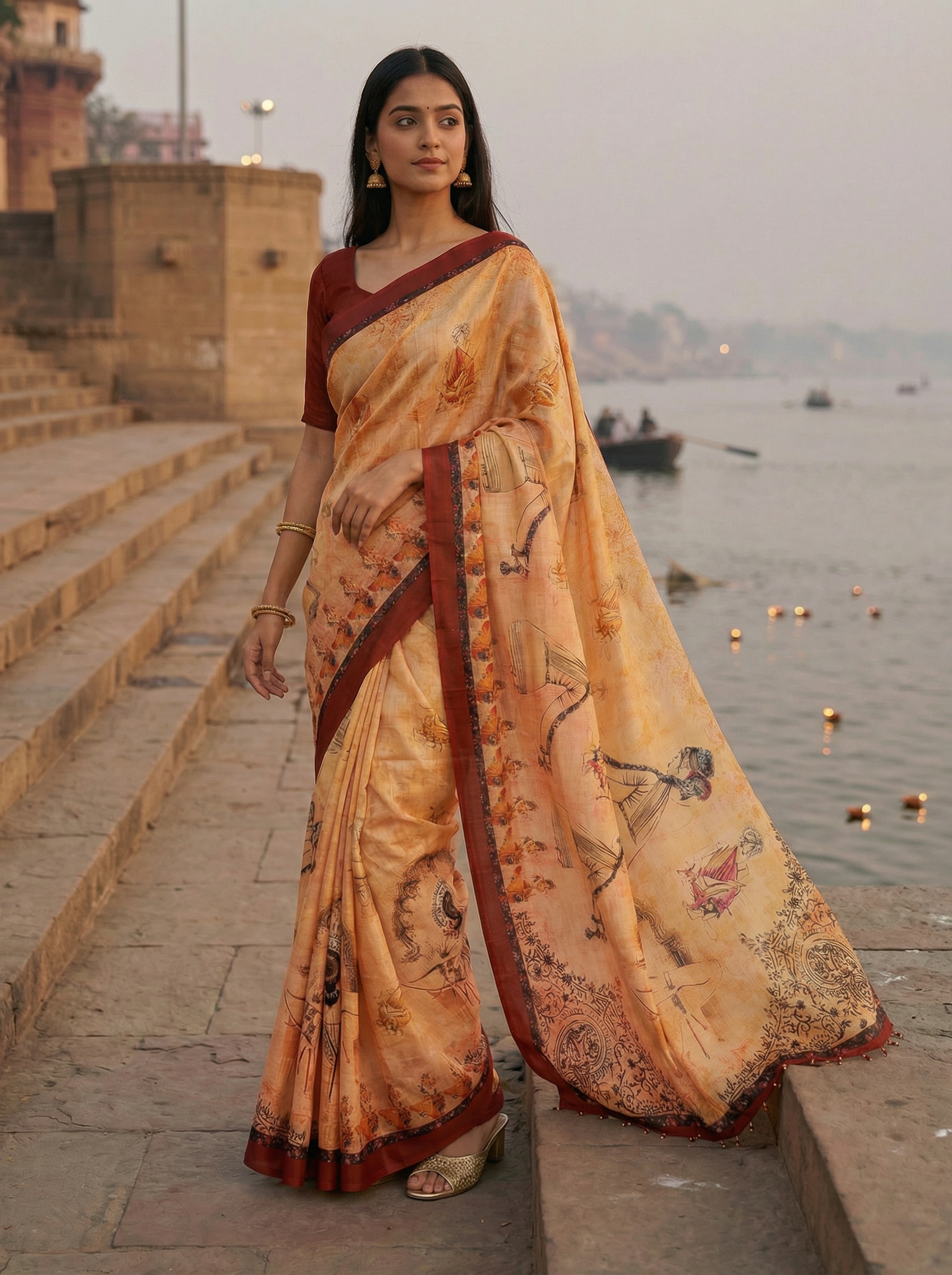Yellow Heritage Printed Assam Silk Designer Saree