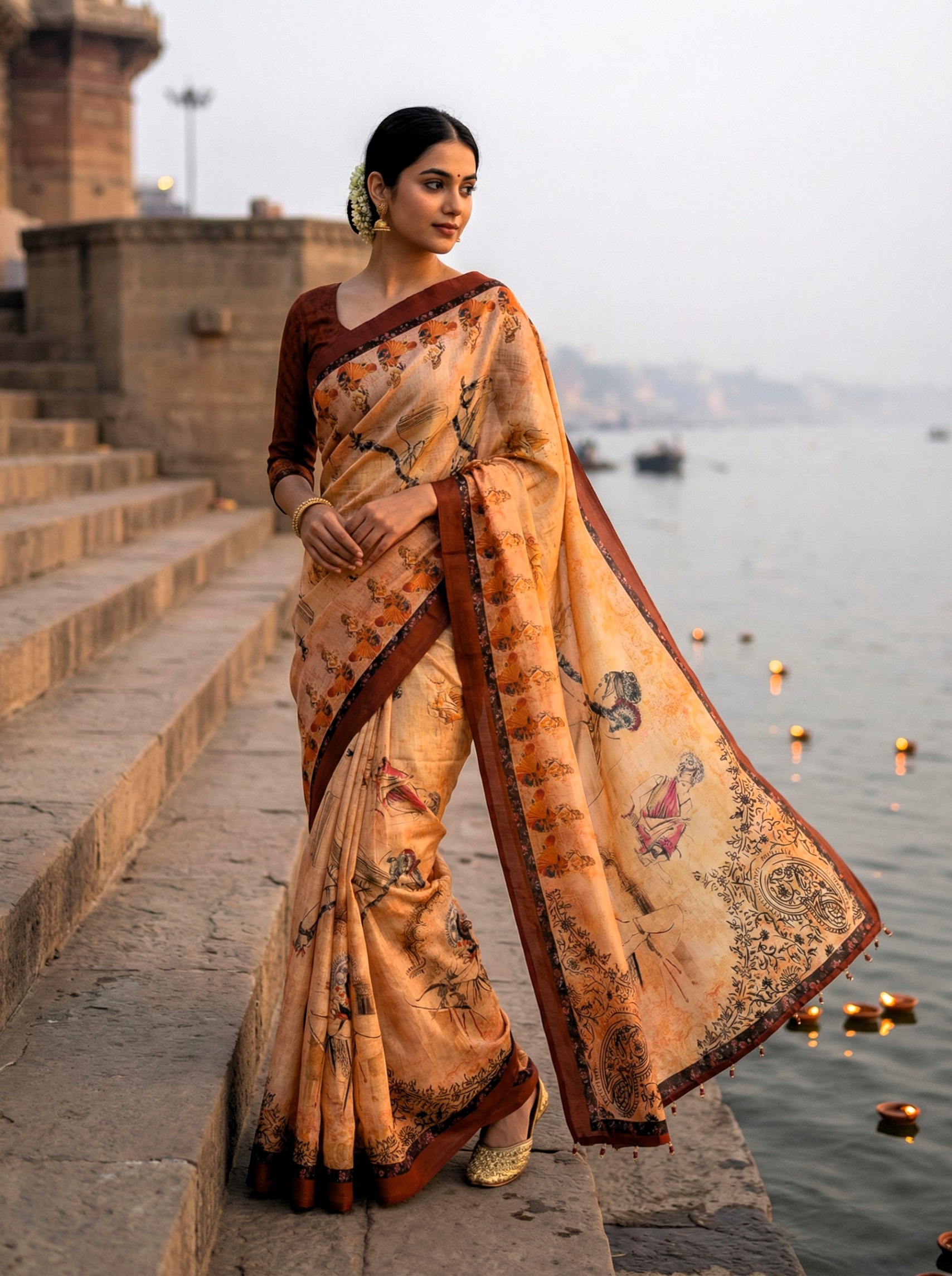 Yellow Heritage Printed Assam Silk Designer Saree