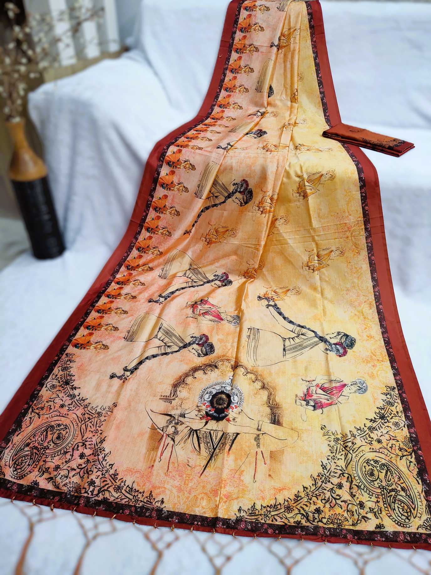 Yellow Heritage Printed Assam Silk Designer Saree