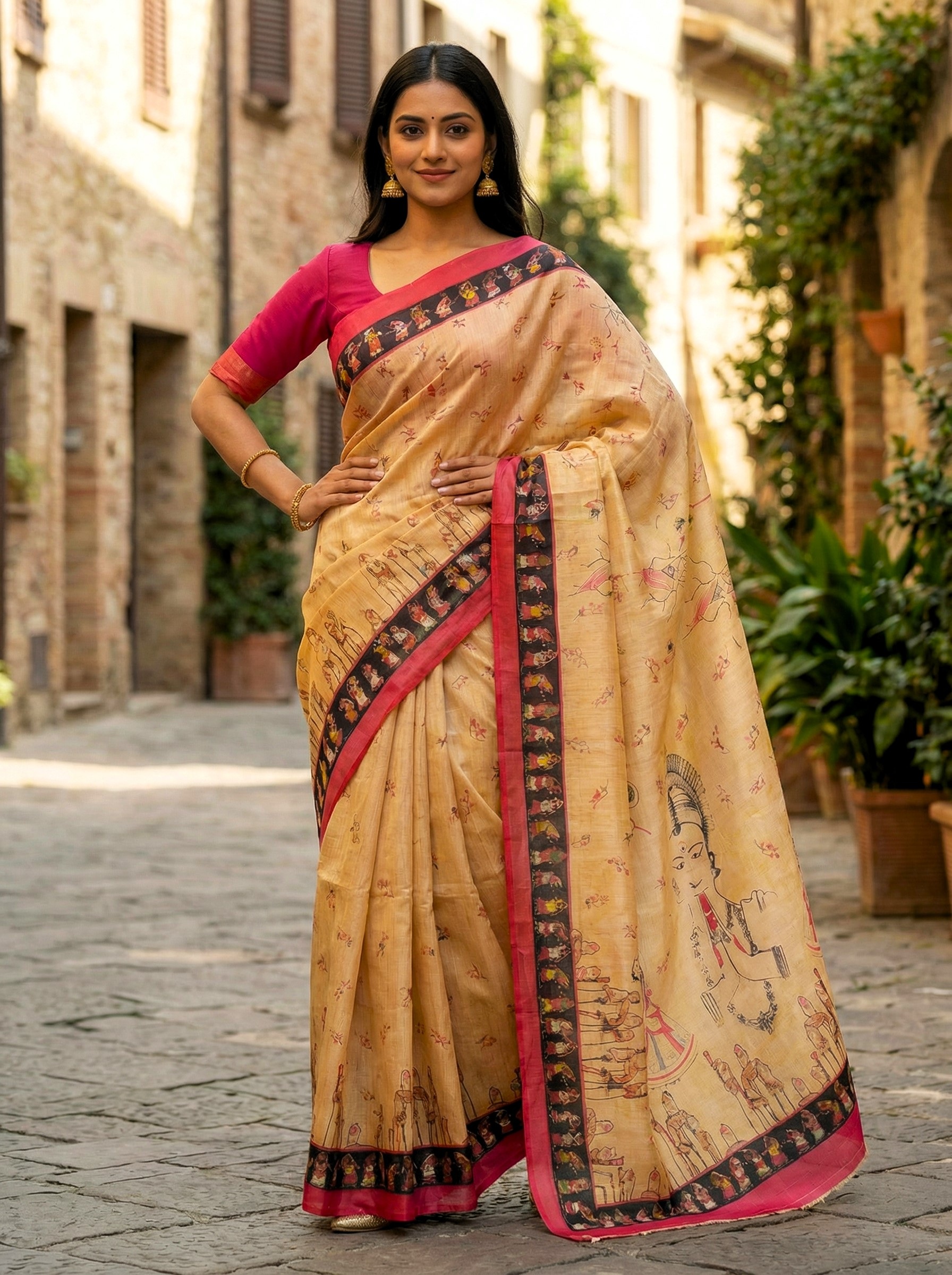 Yellow Heritage Printed Assam Silk Regal Heritage Saree