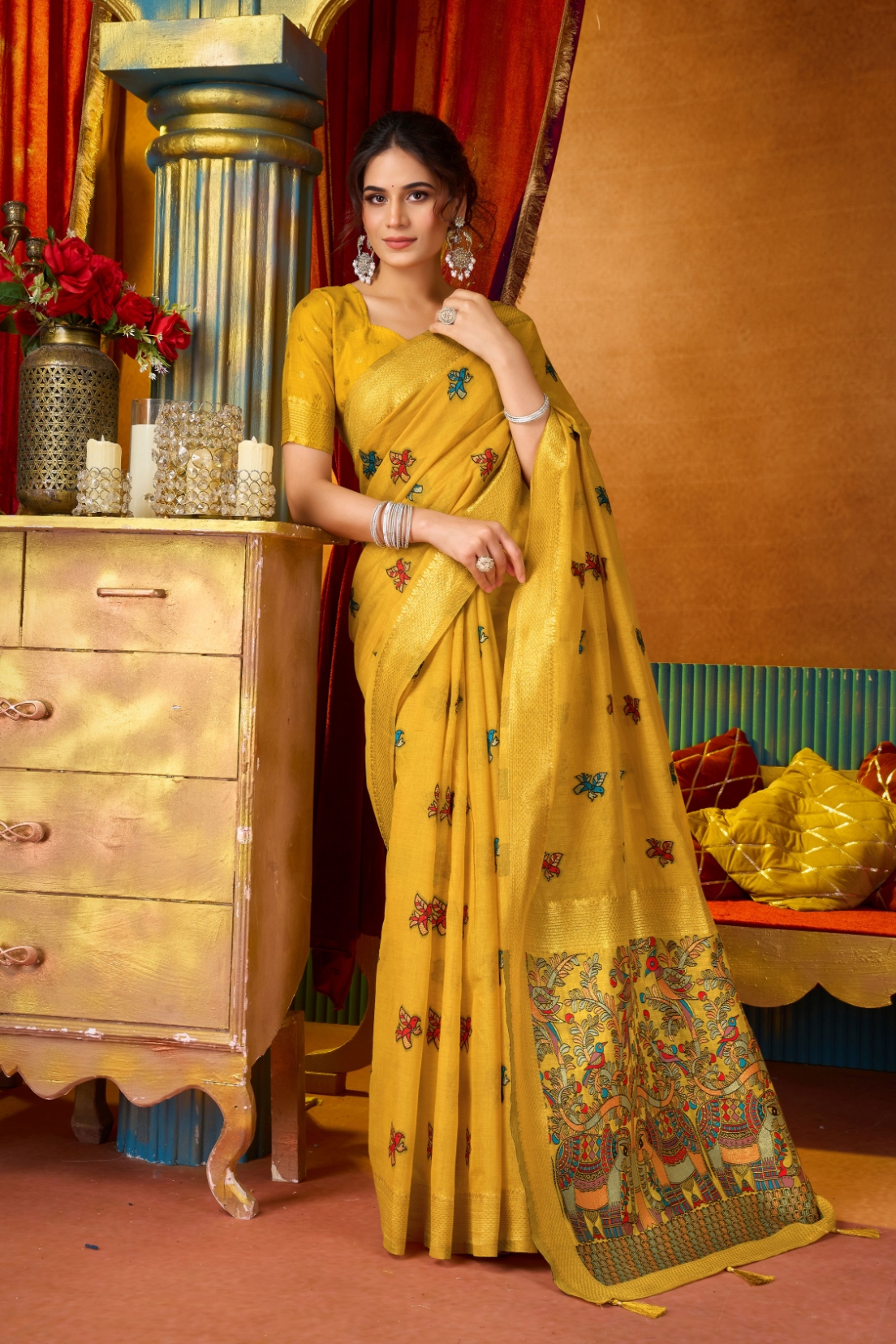 Yellow Heritage Woven Modal Silk Saree