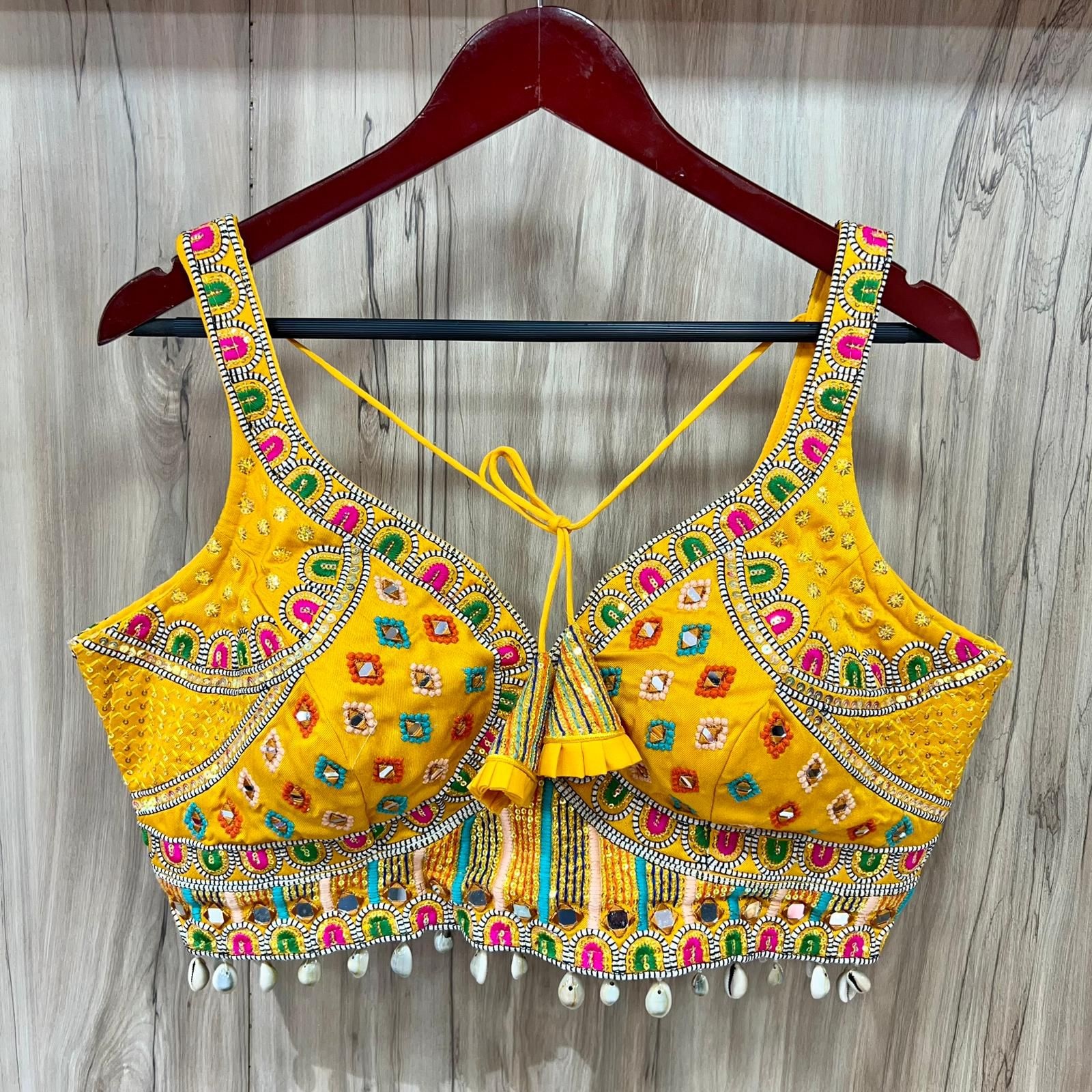 Yellow Italian Silk Mirror Embroidered Readymade Blouse