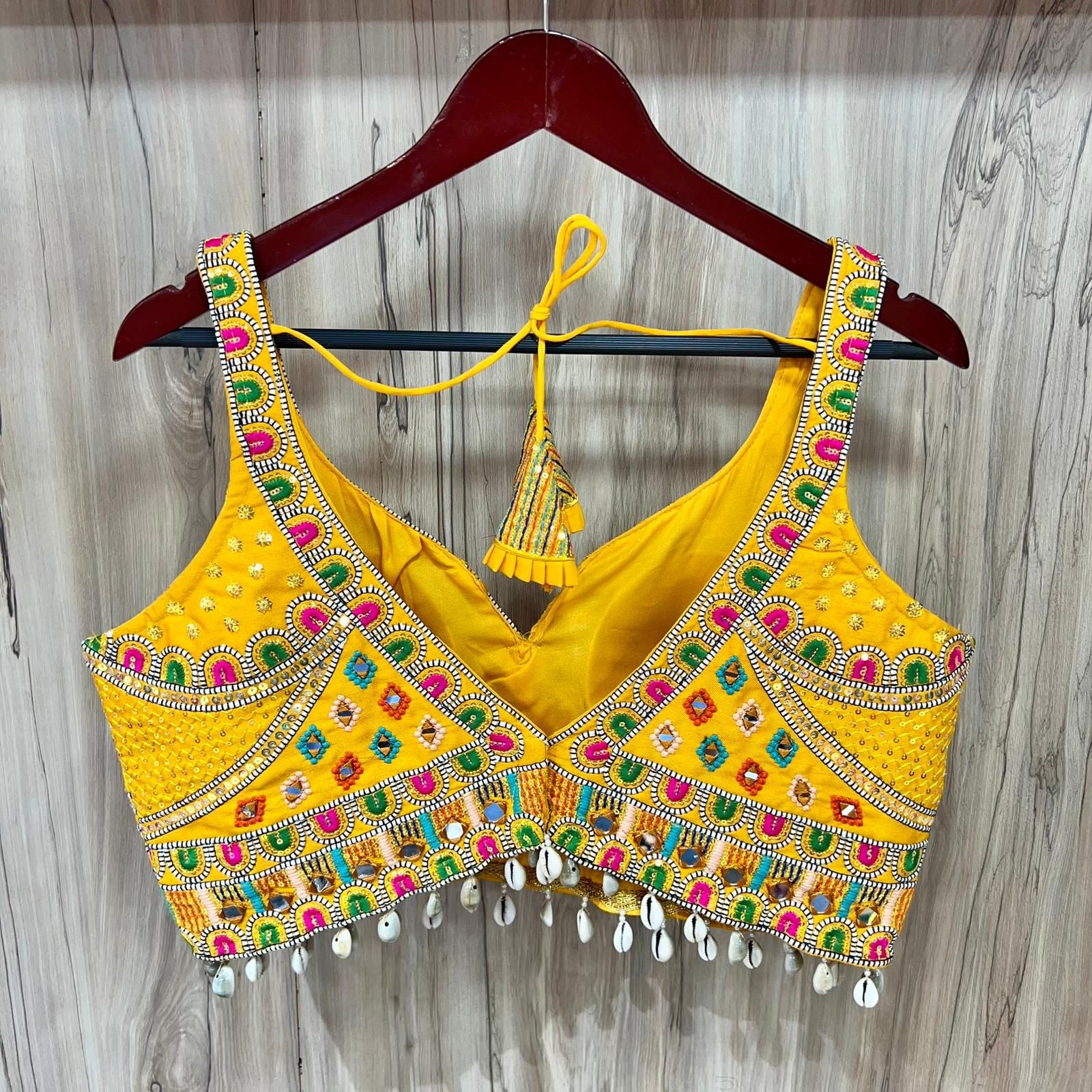 Yellow Italian Silk Mirror Embroidered Readymade Blouse