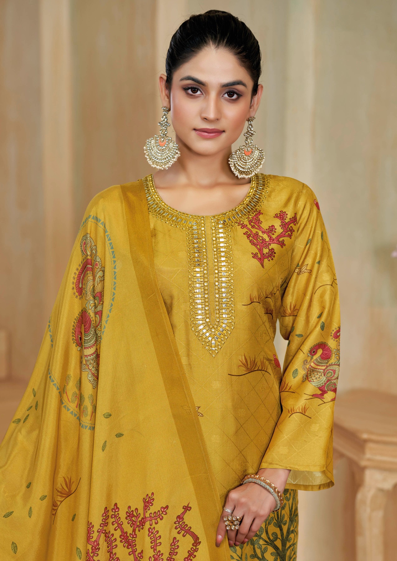 Yellow Jacquard Silk Salwar Suit — alternate view