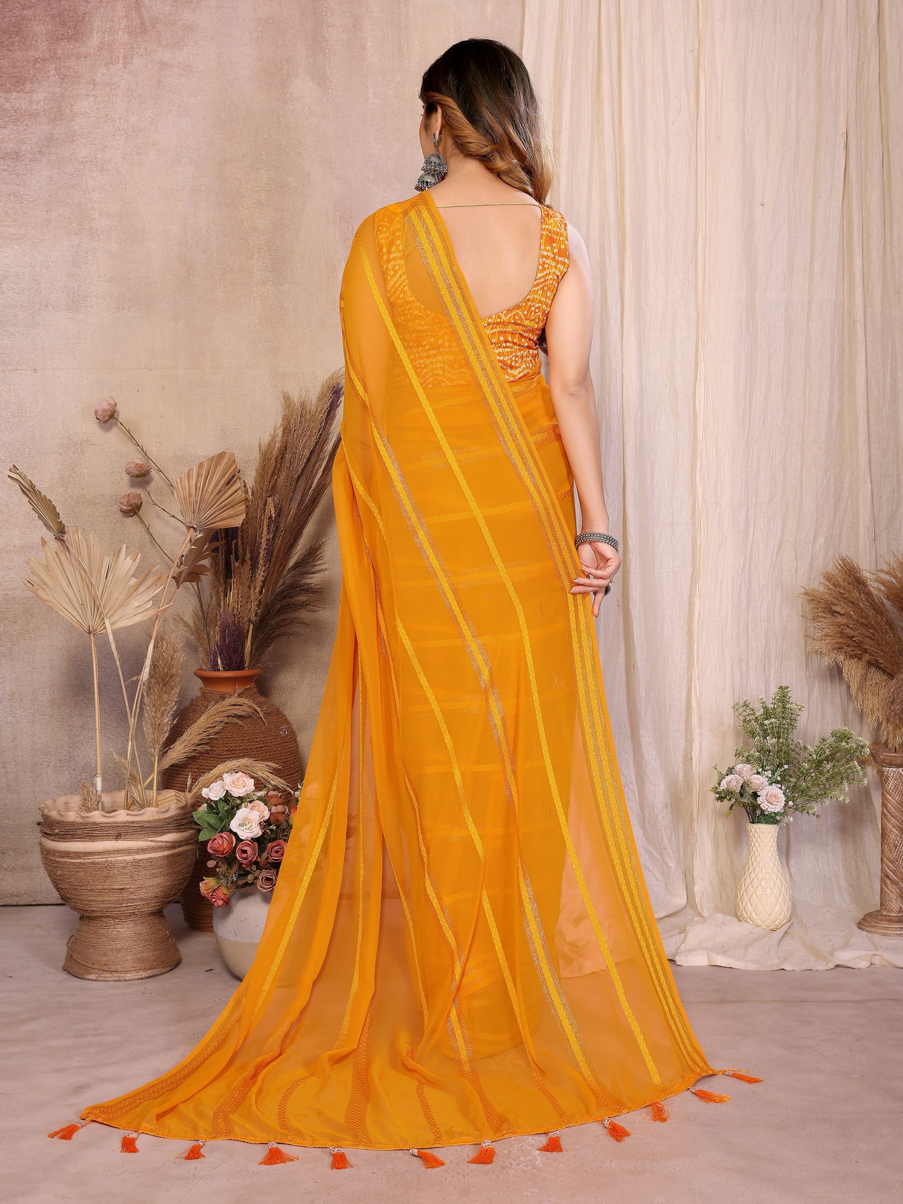 Yellow Kaju Patta Pattern Georgette Saree — alternate view