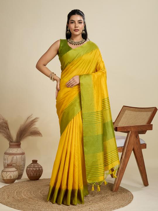 Yellow Khadi Raw Silk Saree