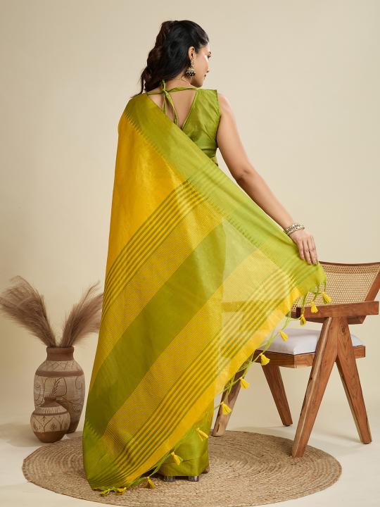 Yellow Khadi Raw Silk Saree — alternate view