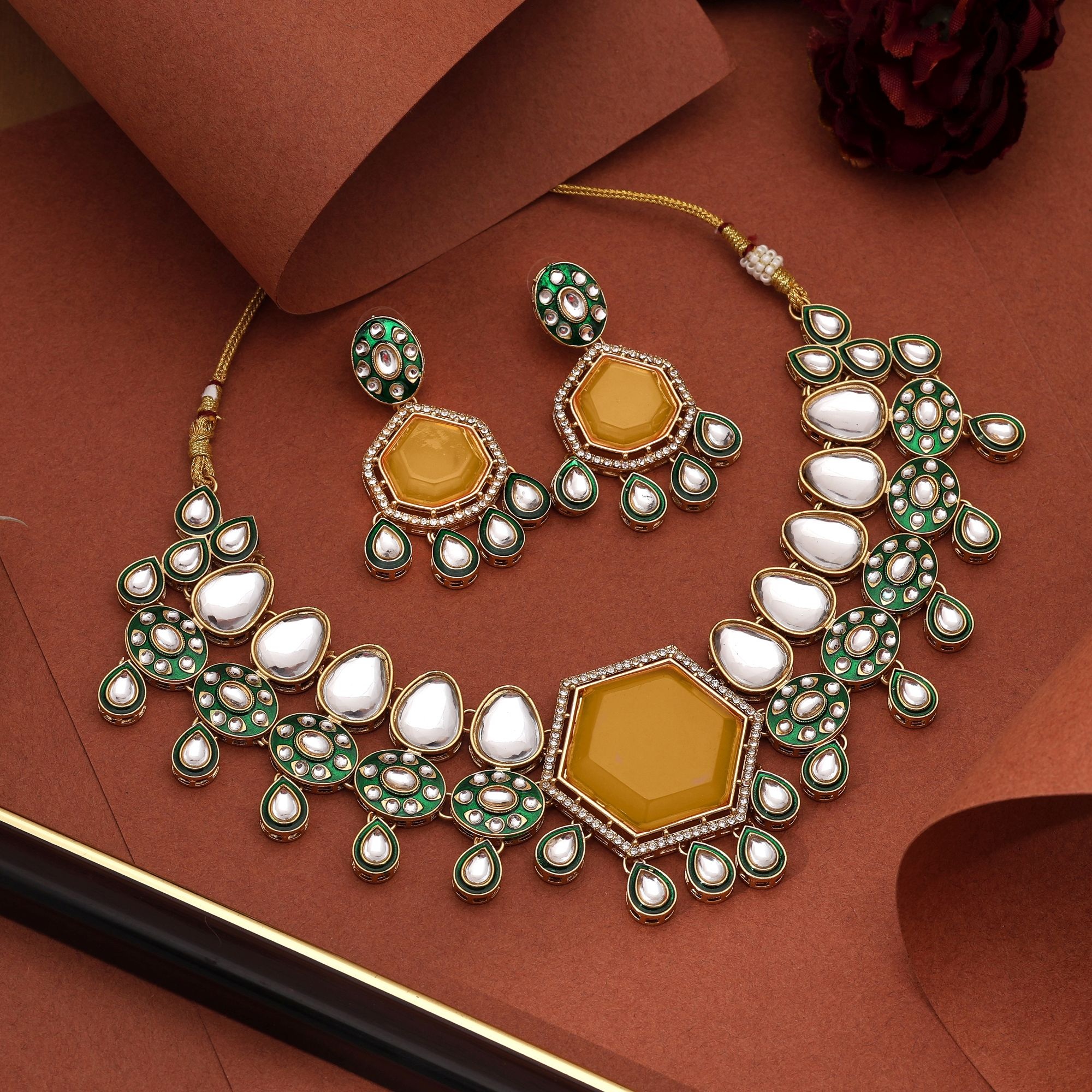 Yellow Kundan Stone Classic Premium Function Wear Necklace