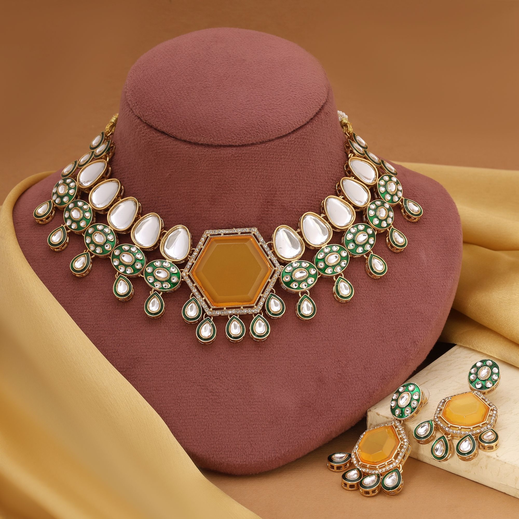 Yellow Kundan Stone Classic Premium Function Wear Necklace