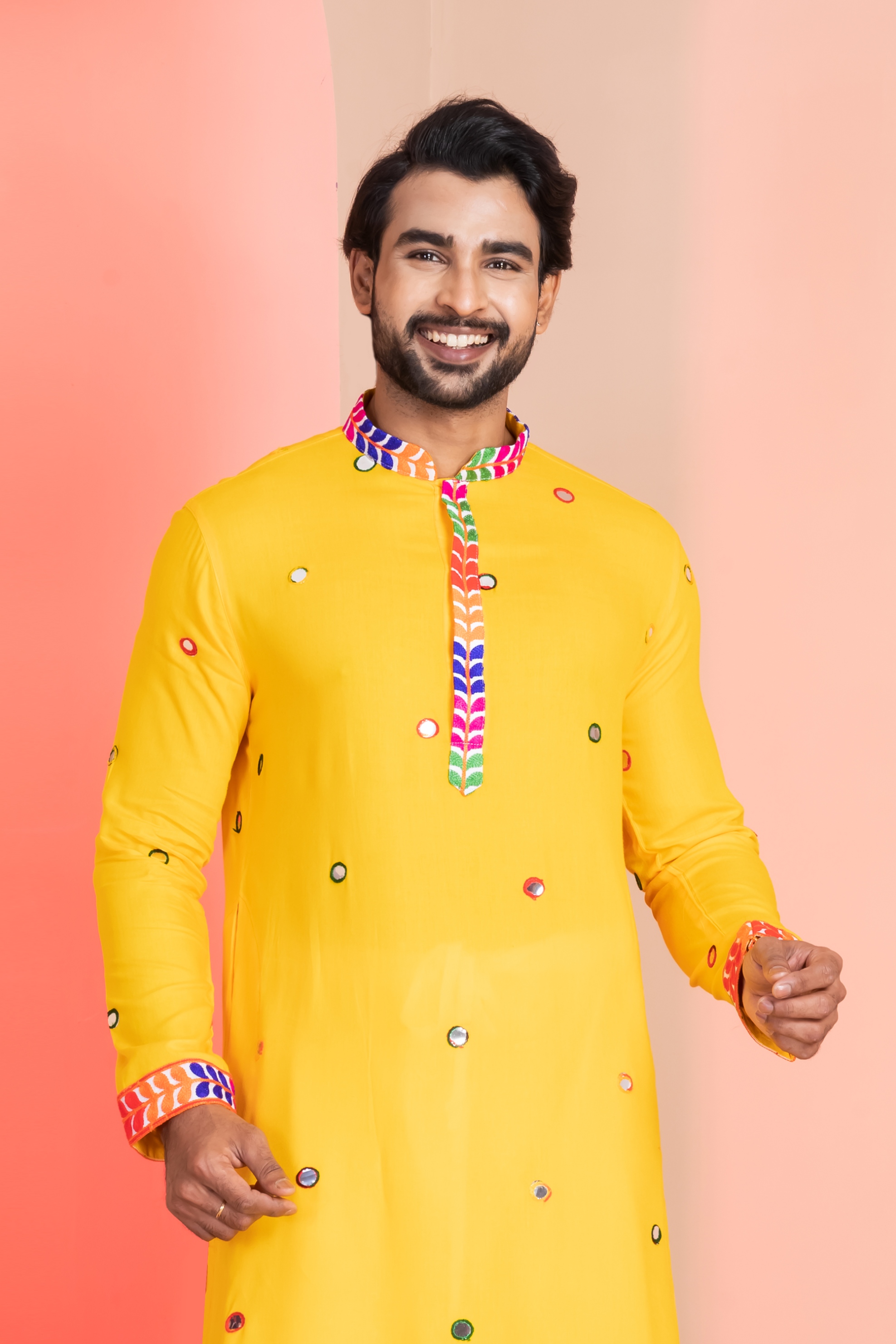 Yellow Lace Embroidery Rayon Kurta Pyjama