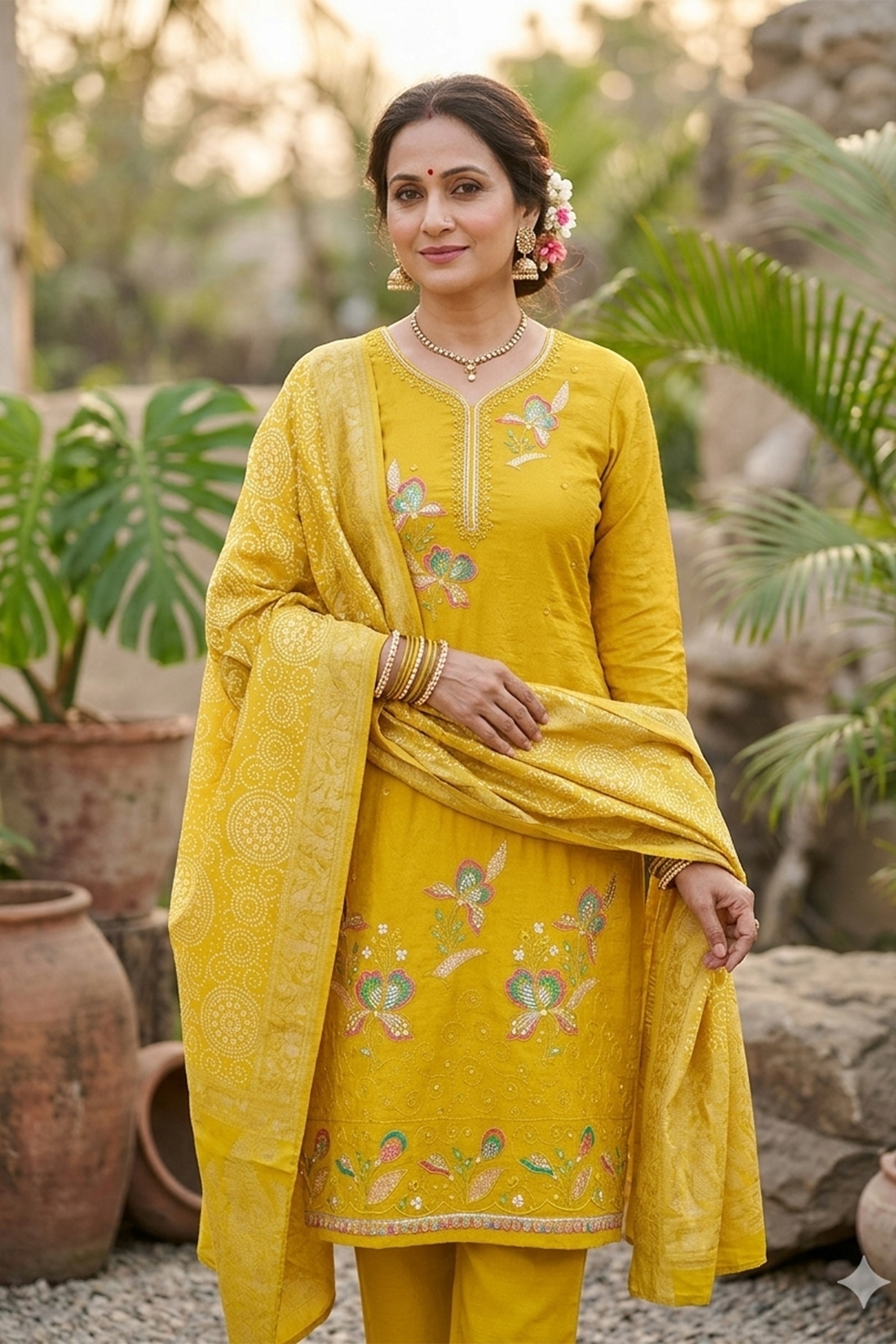 Yellow Lightweight Georgette Festive Print Salwar Suit