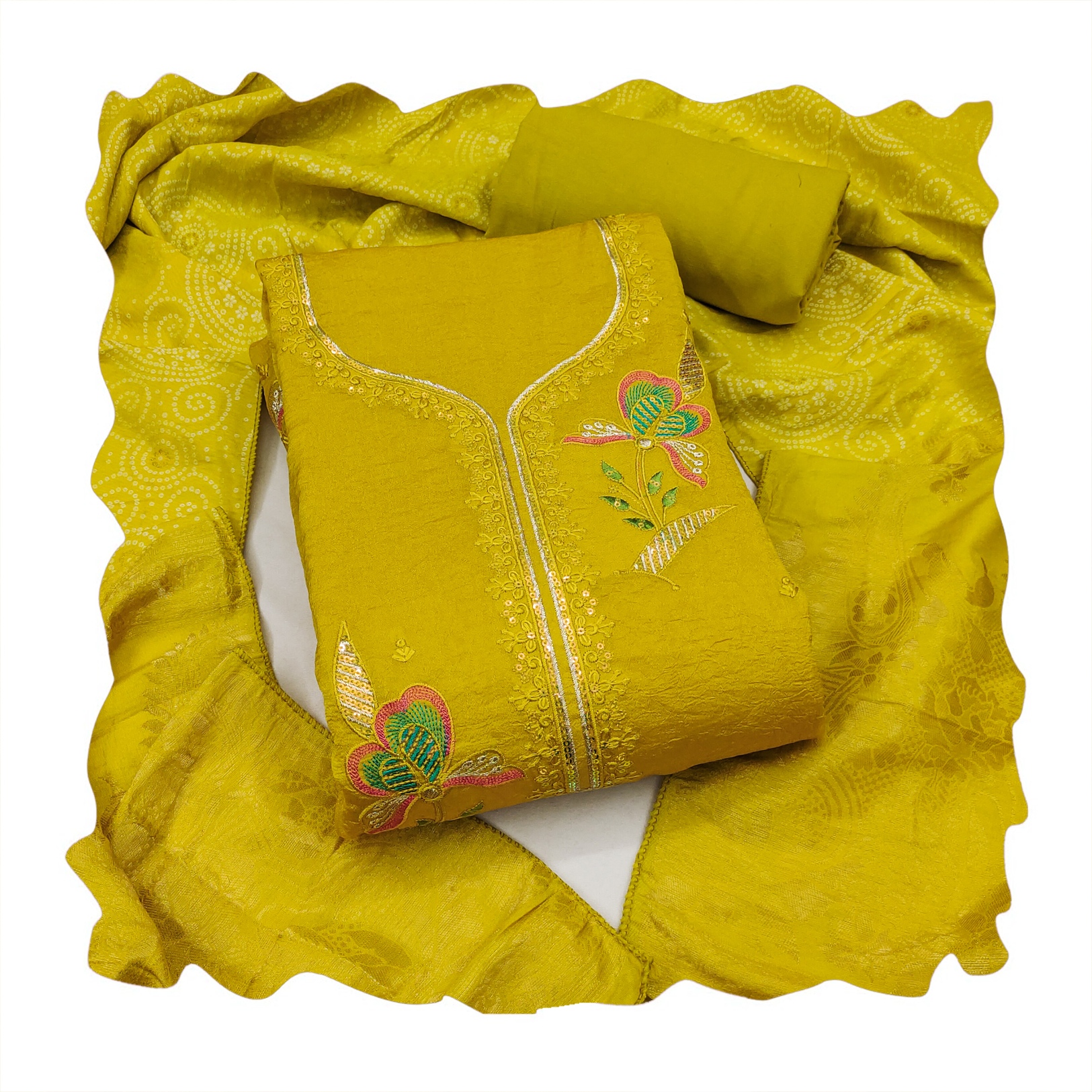 Yellow Lightweight Georgette Festive Print Salwar Suit — alternate view
